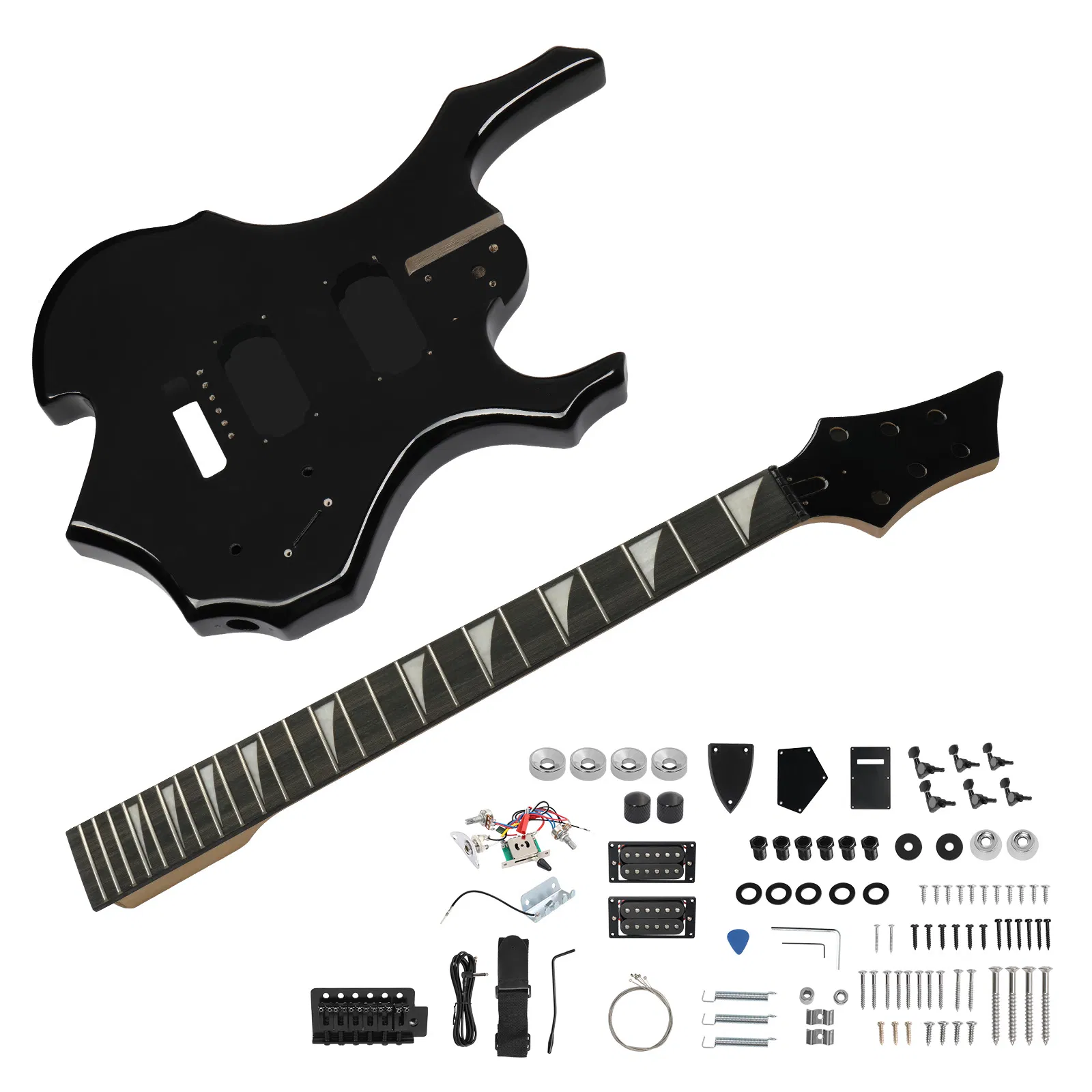 DIY 6 String Flame Shaped Style HSH Electric Guitar Kits with Mahogany Body, Maple Neck and Accessories Black photo 5