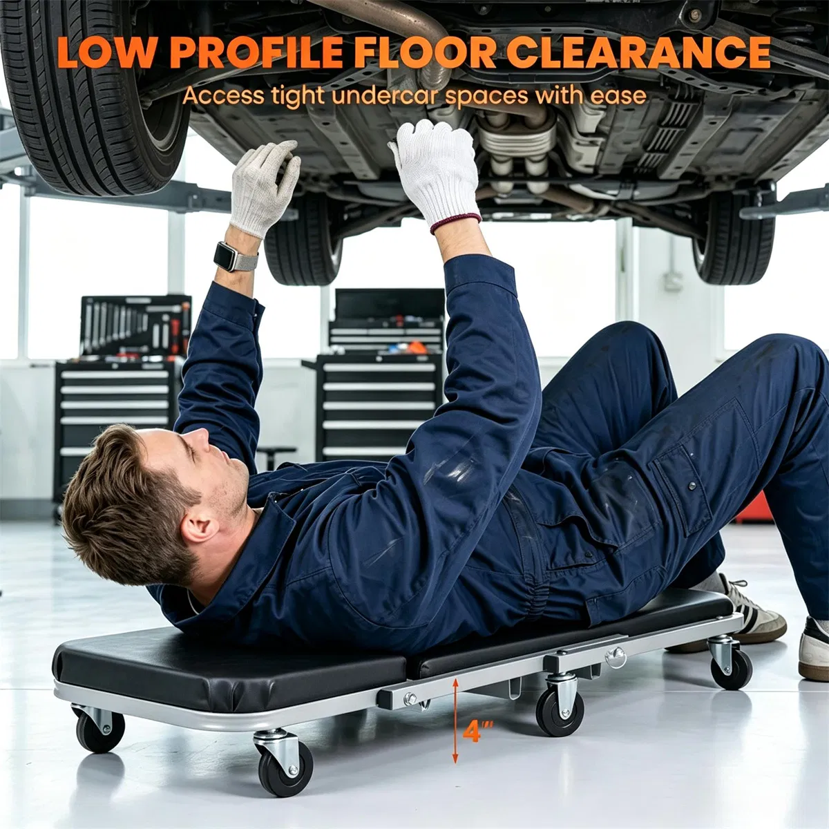 40" 2-in-1 Mechanic Creeper Seat with 360 Swivel Casters, Heavy Duty Metal Frame Auto Repair Rolling Stool with 1.5" Thick Oil-Proof Cushion for Garage Car Maintenance photo 7