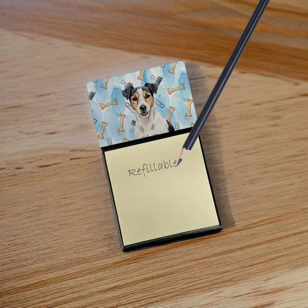 Parson Russell Terrier Coworker Watercolor Sticky Note Holder Refillable Dispenser Desk Accessory 3x3 Pad Gift photo 6