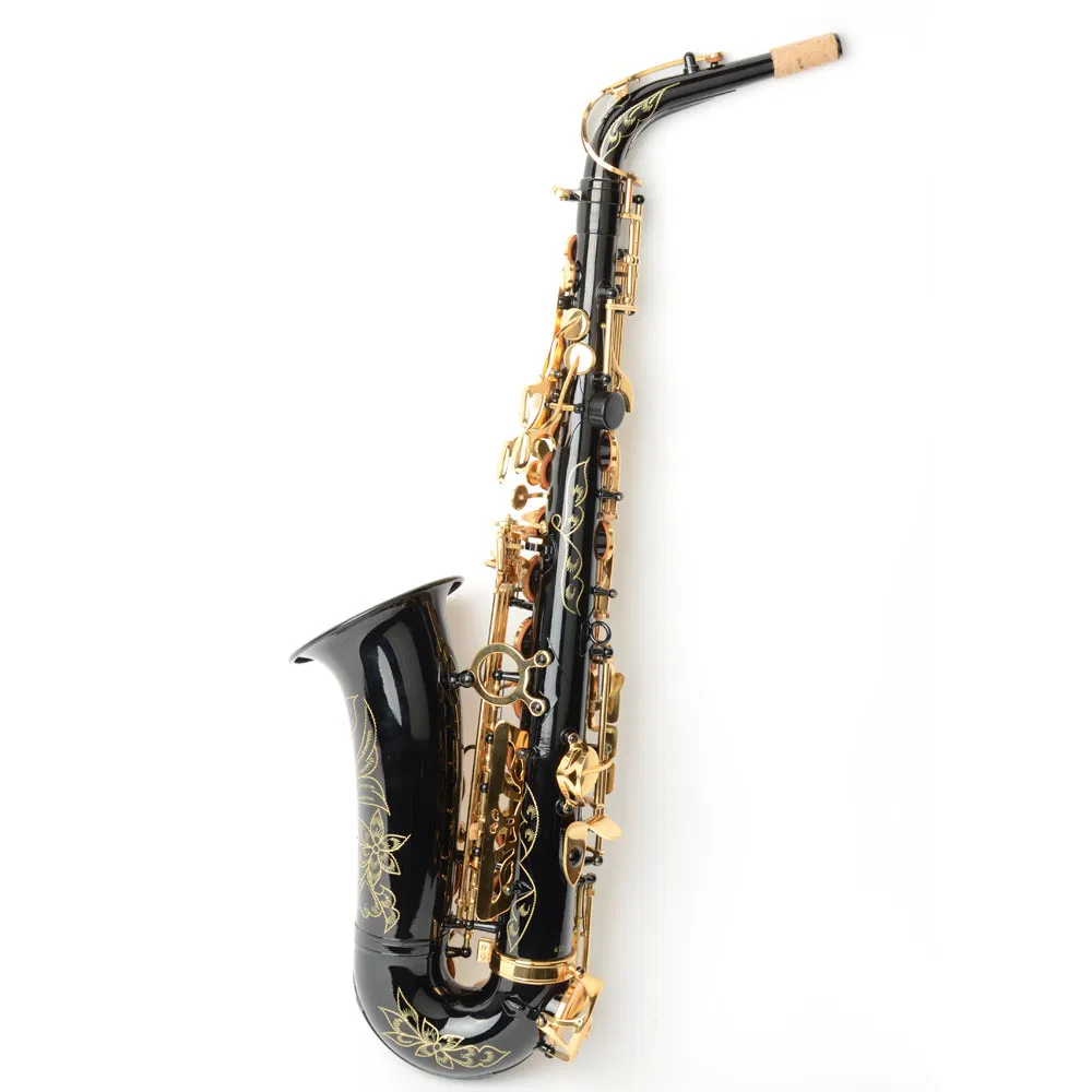 Be Brass Carving Pattern Pearl White Shell Button Saxophone with Strap Black photo 4