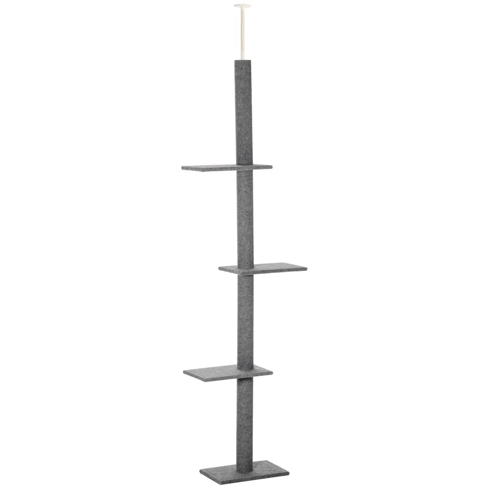 100" Floor To Ceiling Cat Tree w/ 3 Perches Activity Center for Kittens Cat Tower Furniture, Grey photo 2