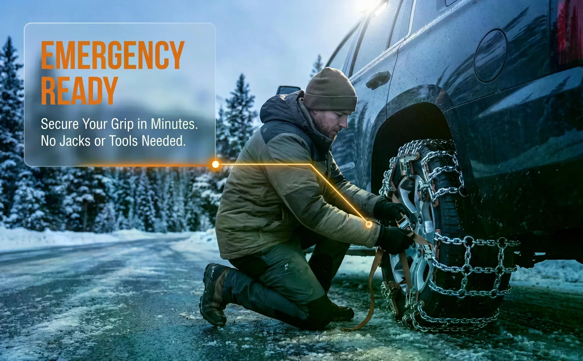 4Pcs Car Snow Chains, Anti-Slip Emergency Traction Tire Chains for Ice Snow Mud Sand, Fit Tire Width 165-265mm, No Jack Required photo 8