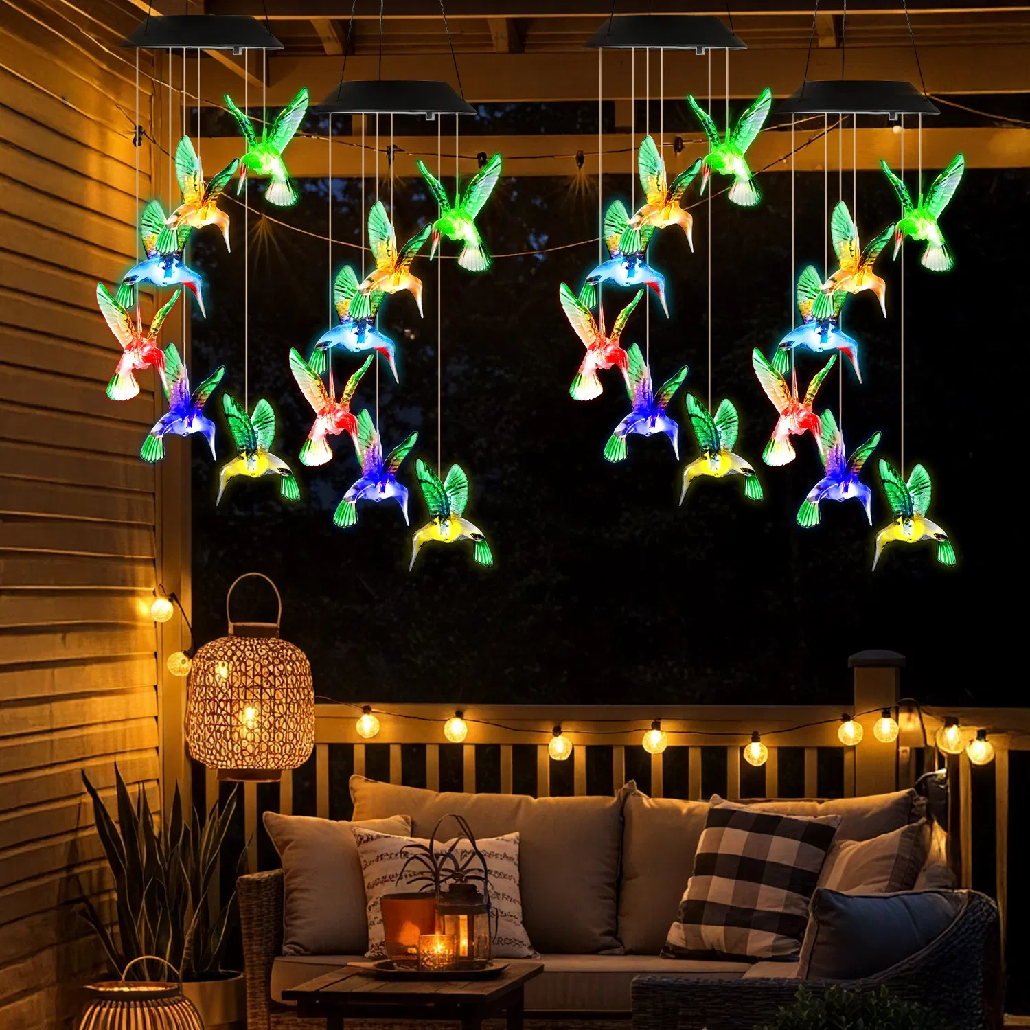 LED Solar Hummingbird Wind Chime Solar String Lights 6 LEDs Color-Changing IP65 Waterproof Decorative Lamp Lighting for Home Garden Fence Party photo 1