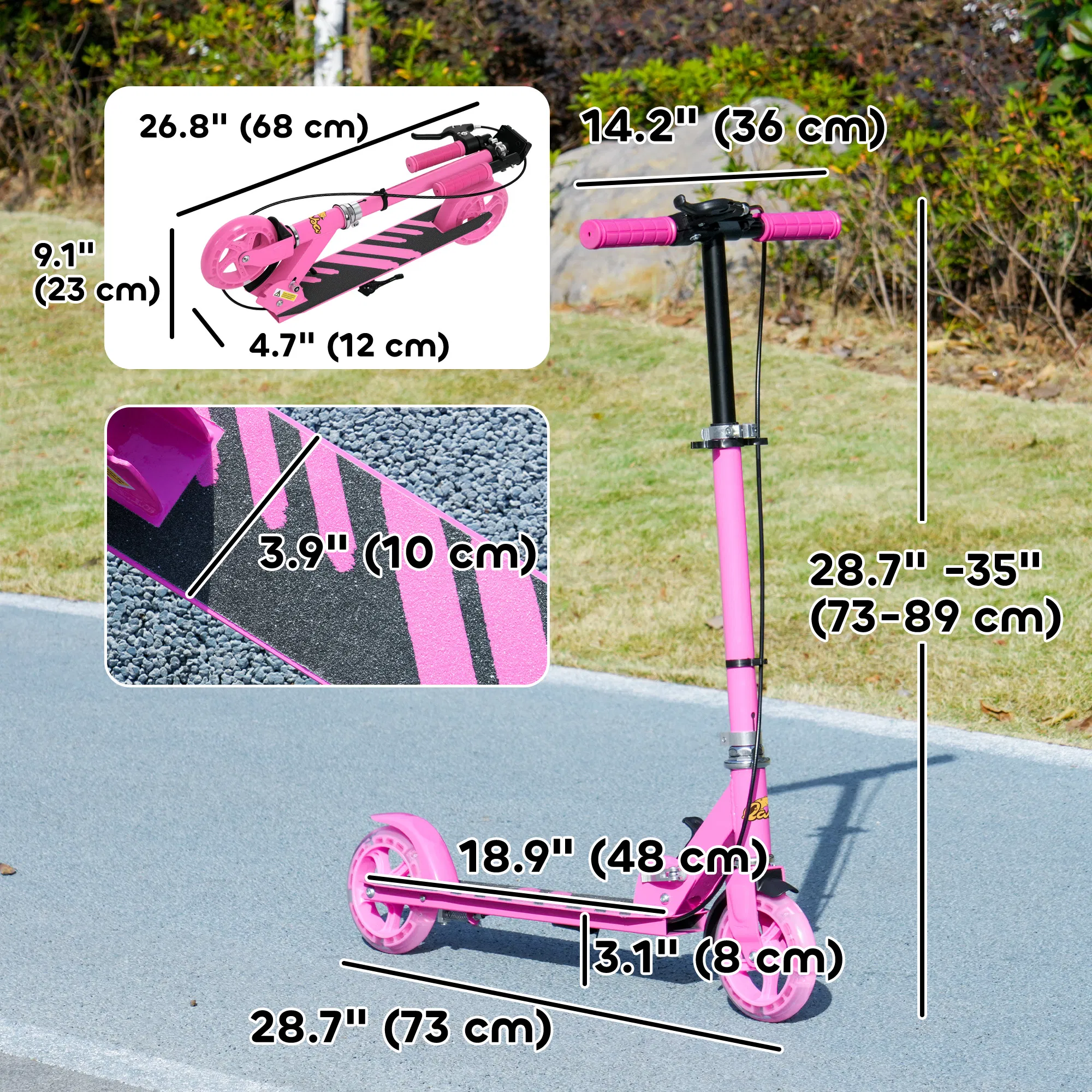 Scooter for Kids Ages 3-8 with Light Up Wheels, Adjustable Handlebar, Rear Brake & Handbrake for Girls and Boys, Pink photo 2