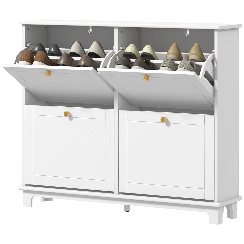 Modern Shoe Storage Cabinet, Narrow Shoe Cabinet with 4 Flip Drawers, Adjustable Shelves, 5 Legs for Entryway, White photo 2