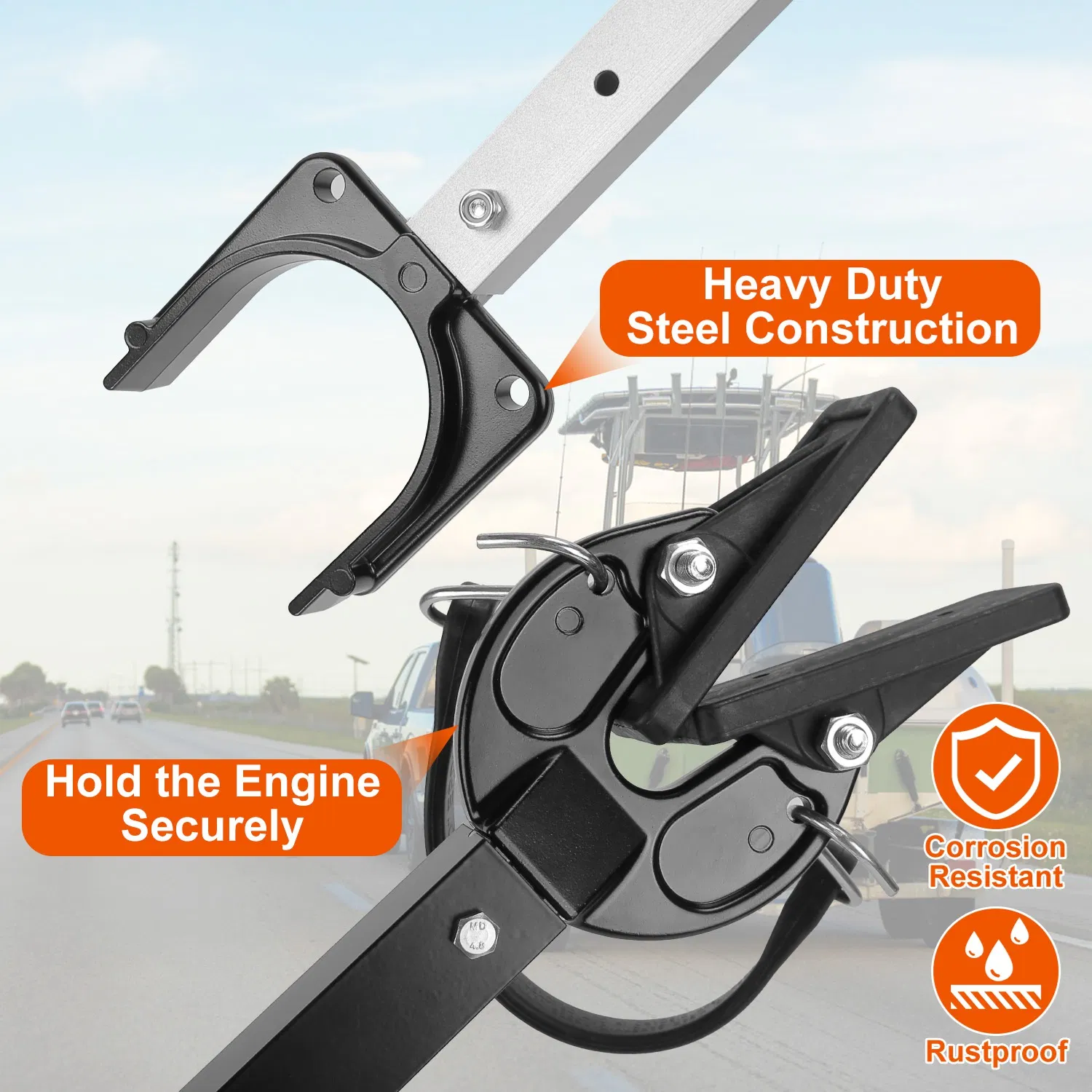 28-40In Adjustable Boat Transom Saver Transom Protector for Outboard Motor Shock Absorbing Boat Motor Support for Securing Engines Rollers Trailer Mounts photo 8