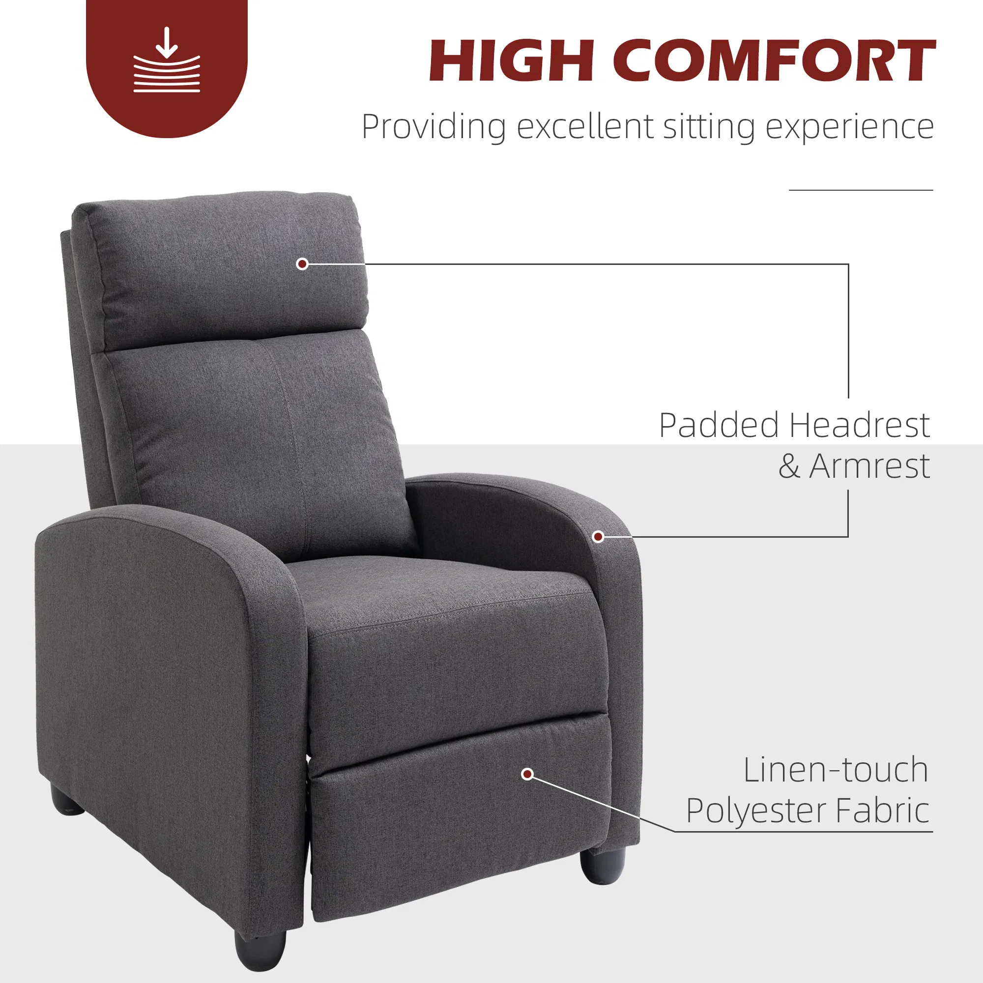 Fabric Recliner Chair Manual Home Theater Seating Single Reclining Sofa Chair with Padded Seat for Living Room, Dark Grey photo 3
