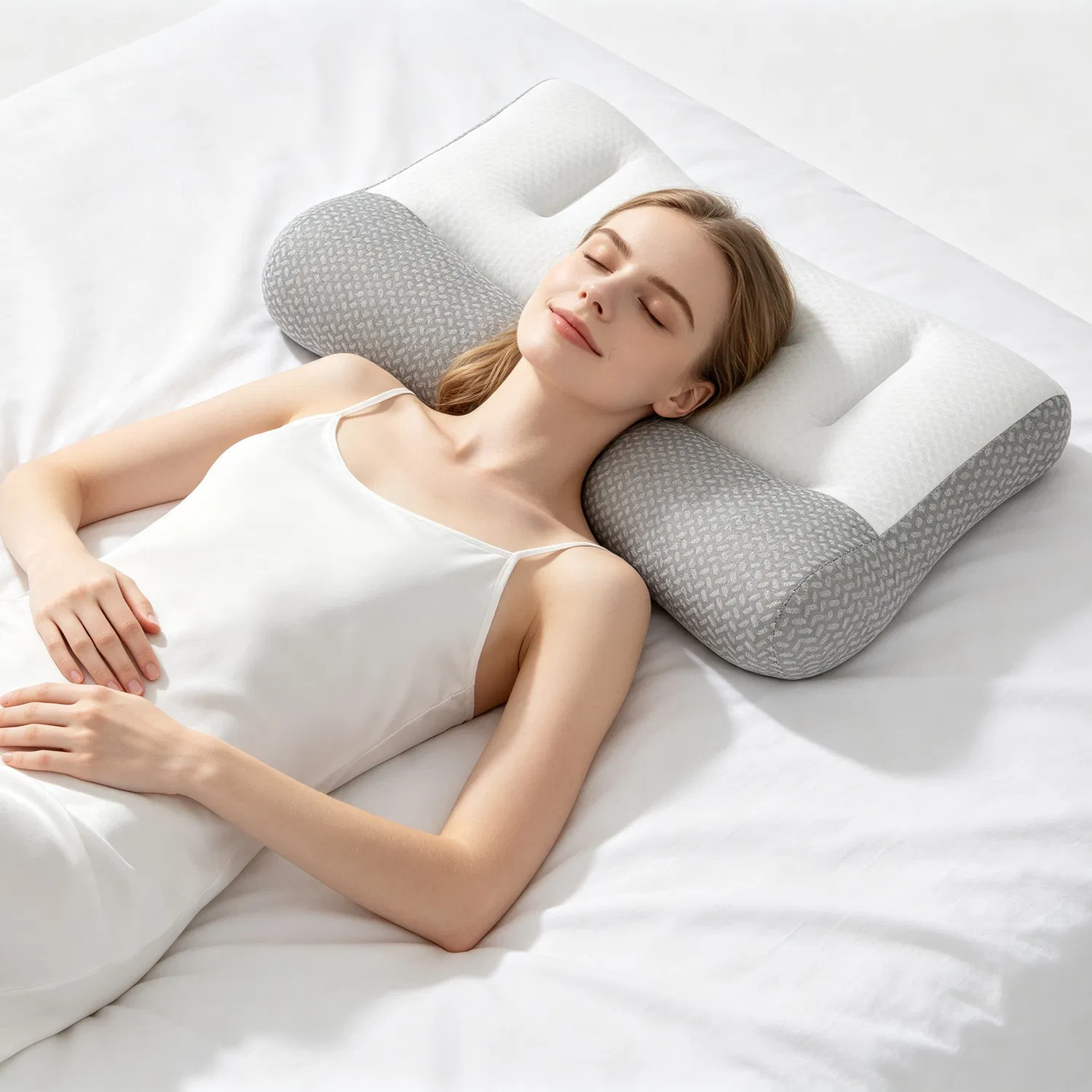 Ergonomic Bed Pillow Breathable Mesh Pillow for Neck Support Dual Height Design Down Alternative Pillow for Side Back Sleepers photo 8
