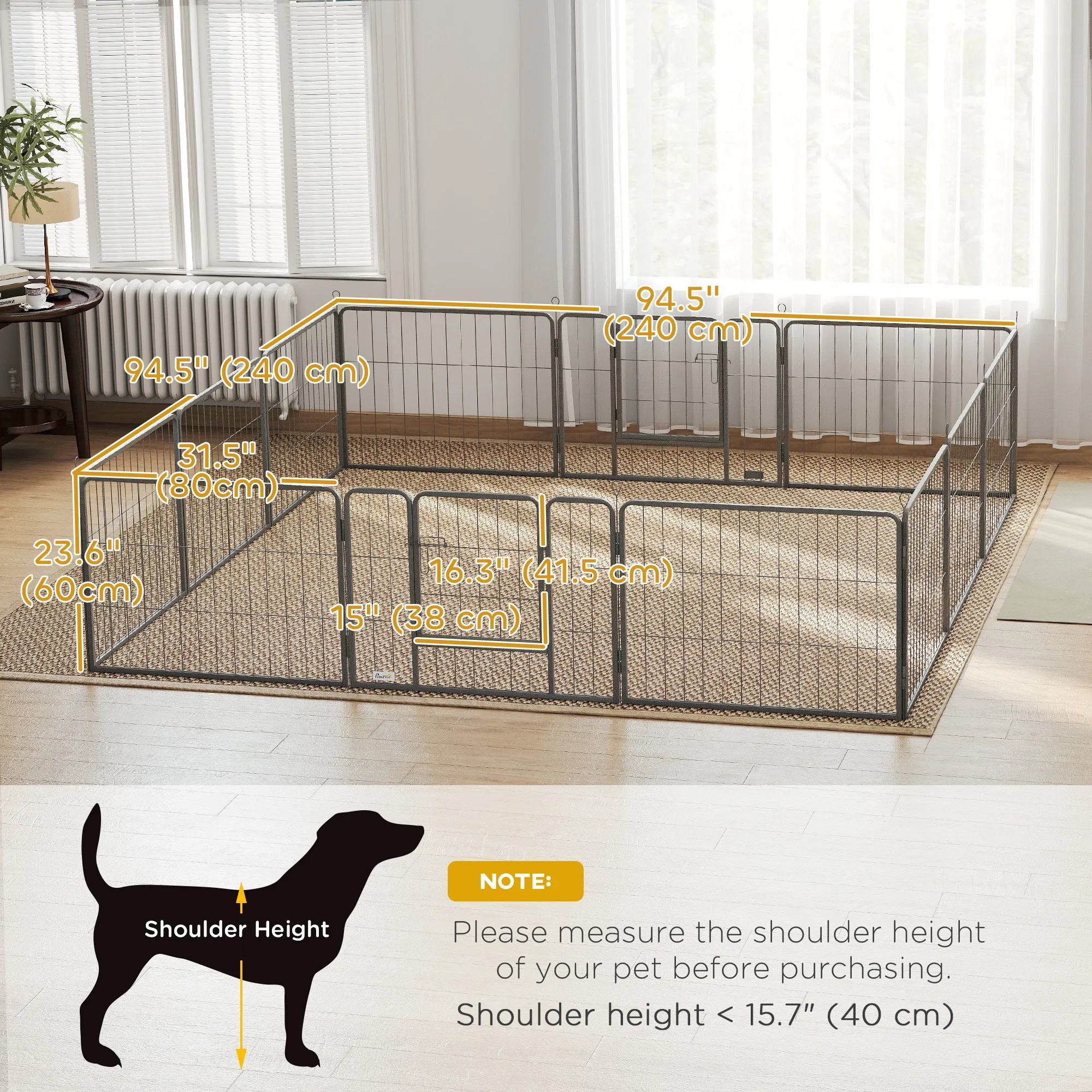 Dog Playpen, 31.5"W Heavy-Duty Metal Puppy Play Pen, Pet Exercise Fences for Outside and Indoor, DIY Design with Door for Small Dogs, 12 Panels, 23.5"H photo 3