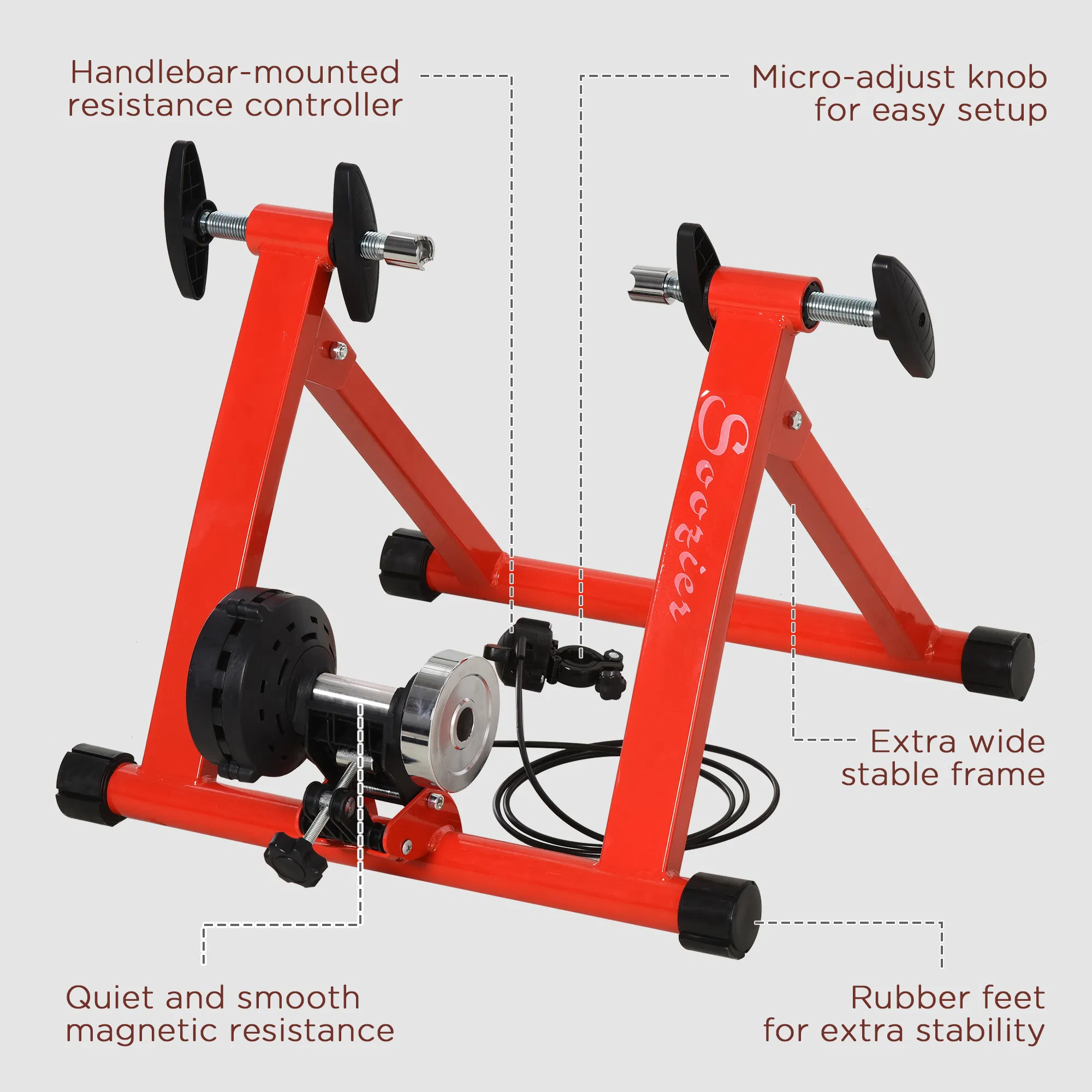 Bike Trainer Magnetic Bicycle Stand Indoor Exerciser w/ Quick Release Skewer, 5 Levels Resistance, Red photo 3