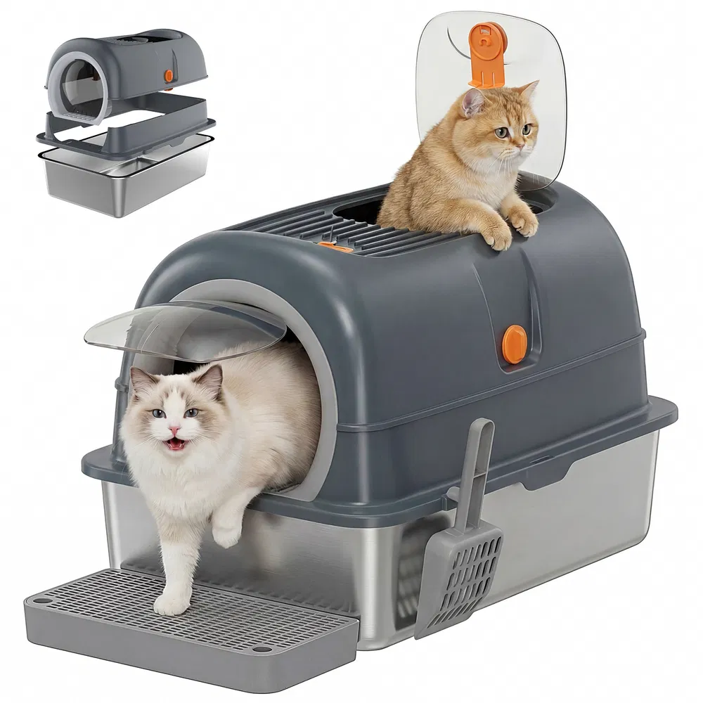 Double-entry convertible lid cat litter box photo 7