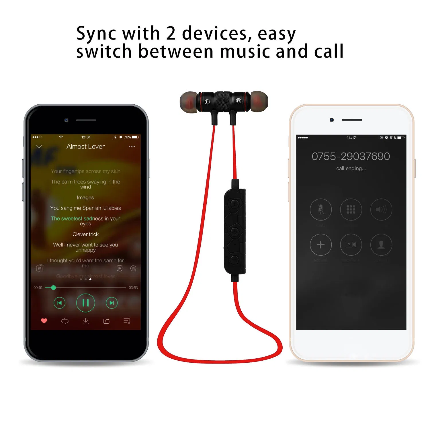 Wireless Headsets In-Ear Neckband Headphones Sweat-proof Sport Earbuds w/ Call Alert Number Broadcast photo 2