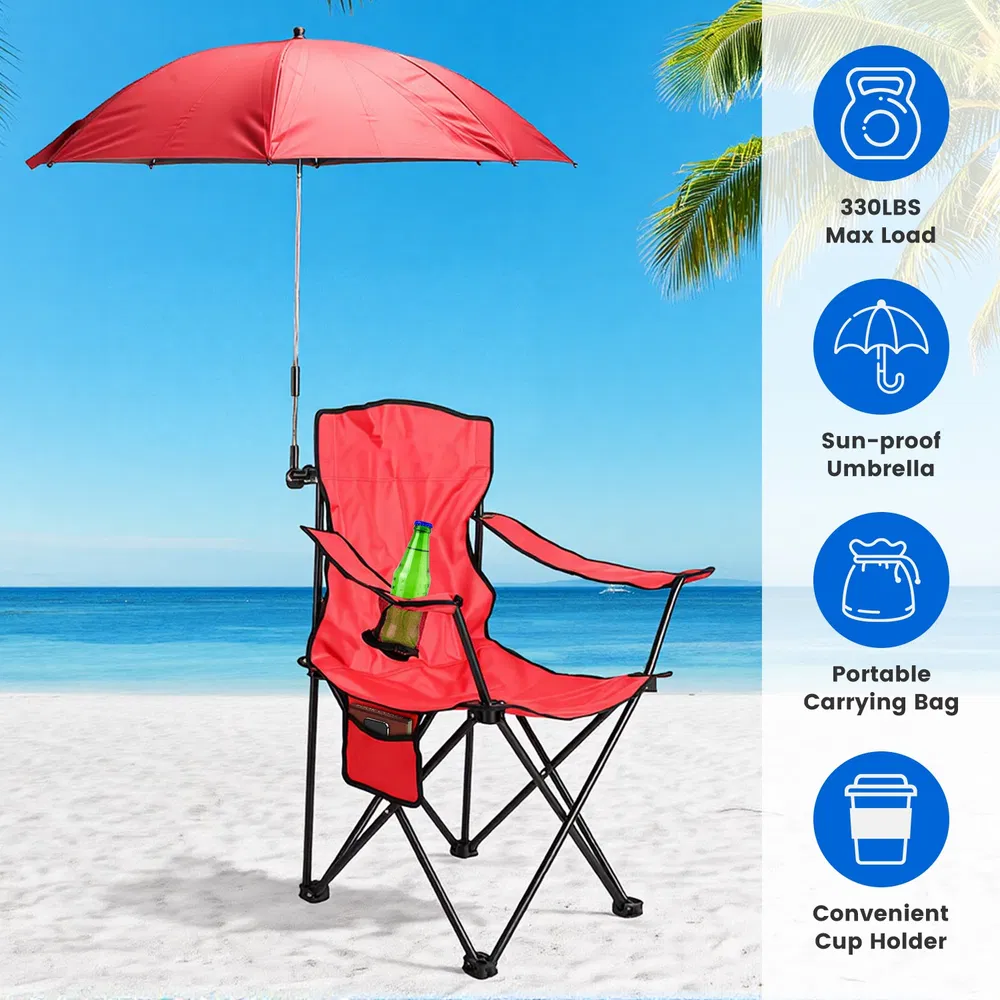 Camping Chair with Umbrella Lightweight Foldable Outdoor Chair with Cup Holder Detachable Sun Canopy Carrying Bag 330LBS Max Load for Beach Picnic Travel Concert Outdoor Activities photo 2