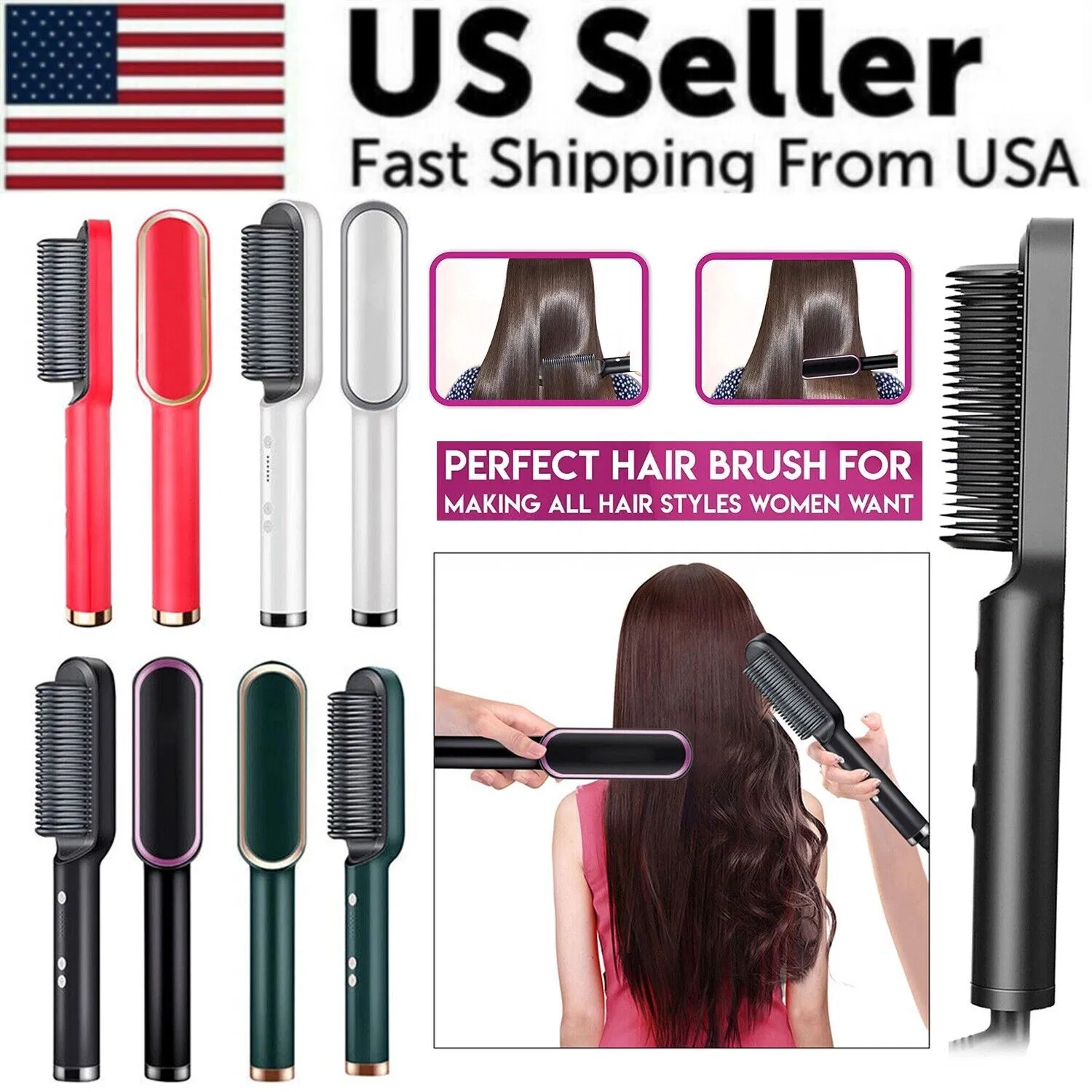 Hair Straightener Brush Straightening Curler Hot Comb Electric Adjustable Heat photo 8
