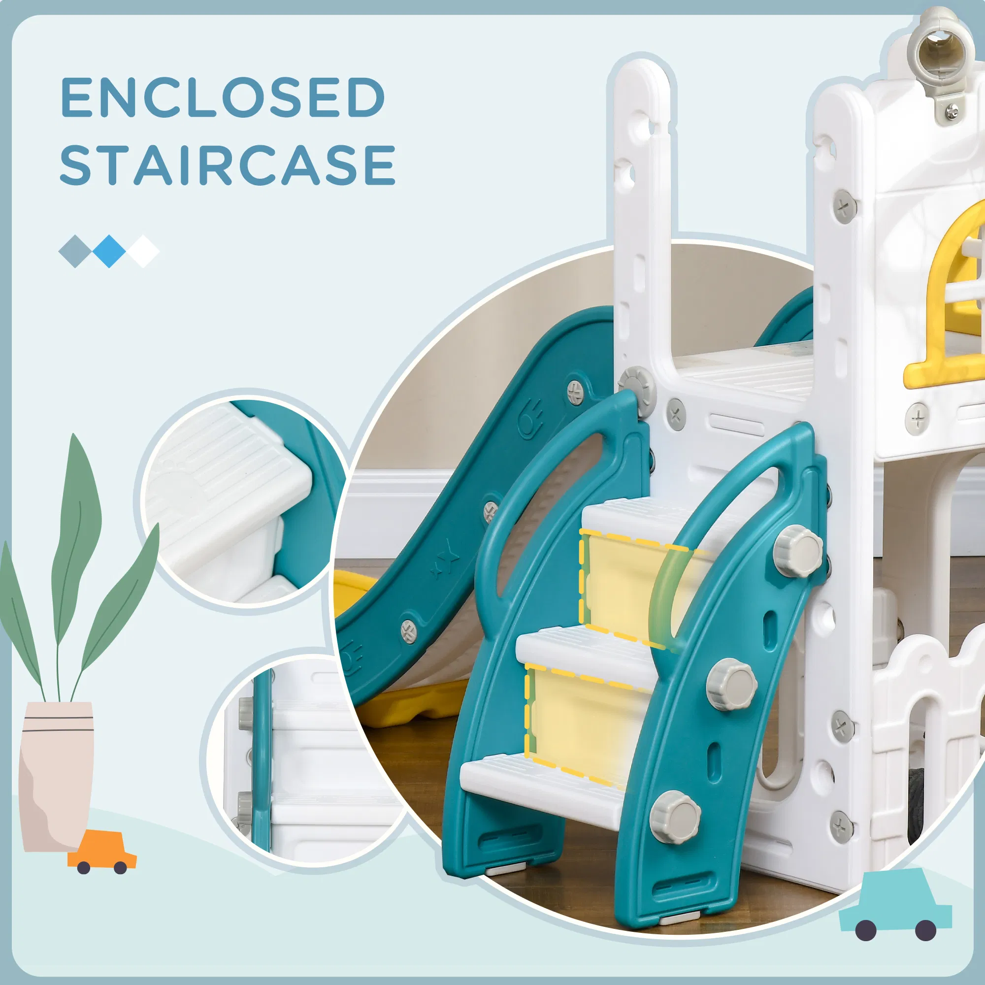 4 in 1 Toddler Slide with Basketball Hoop, Climber, Telescope, Storage Basket, for 1-3 Years Kids Indoor Use, Yellow photo 6
