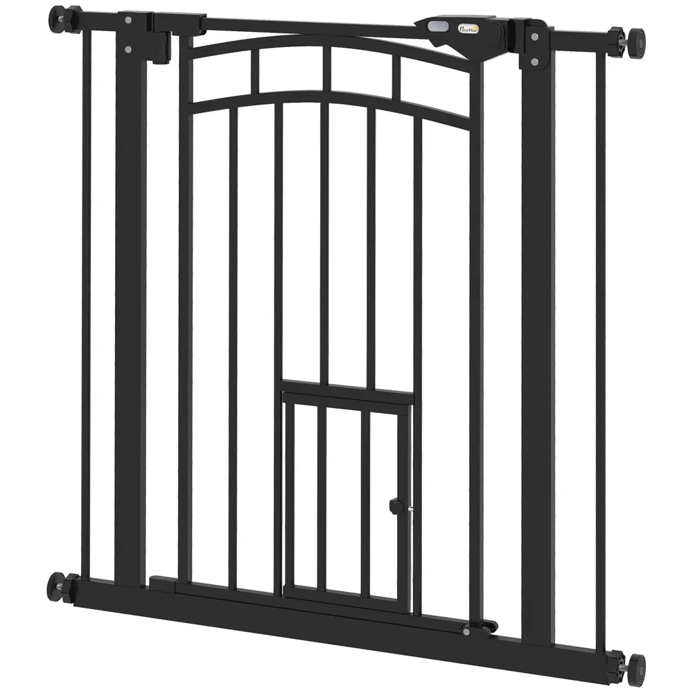 Auto-Close Pet Gate, Stair Gate with Cat Door, Double Locking for Doorways Hallways Stairs, Fits 29"-31.5" Wide, Black photo 2