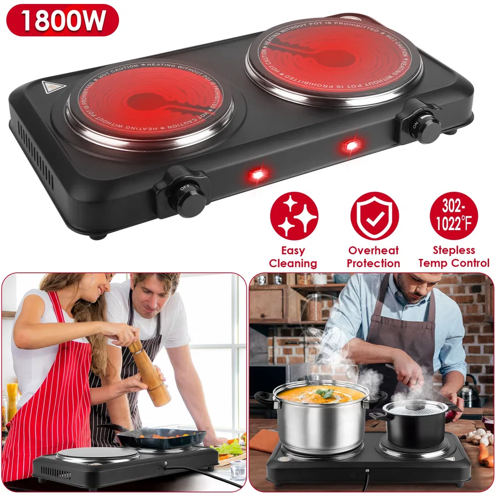 2000W Electric Infrared Dual Burner Portable Heating Hot Plate Stove Countertop RV Hotplate with 7.5' & 6.3' Glass Cooktop Stepless Temperature Adjustments for Home RV Camp photo 2