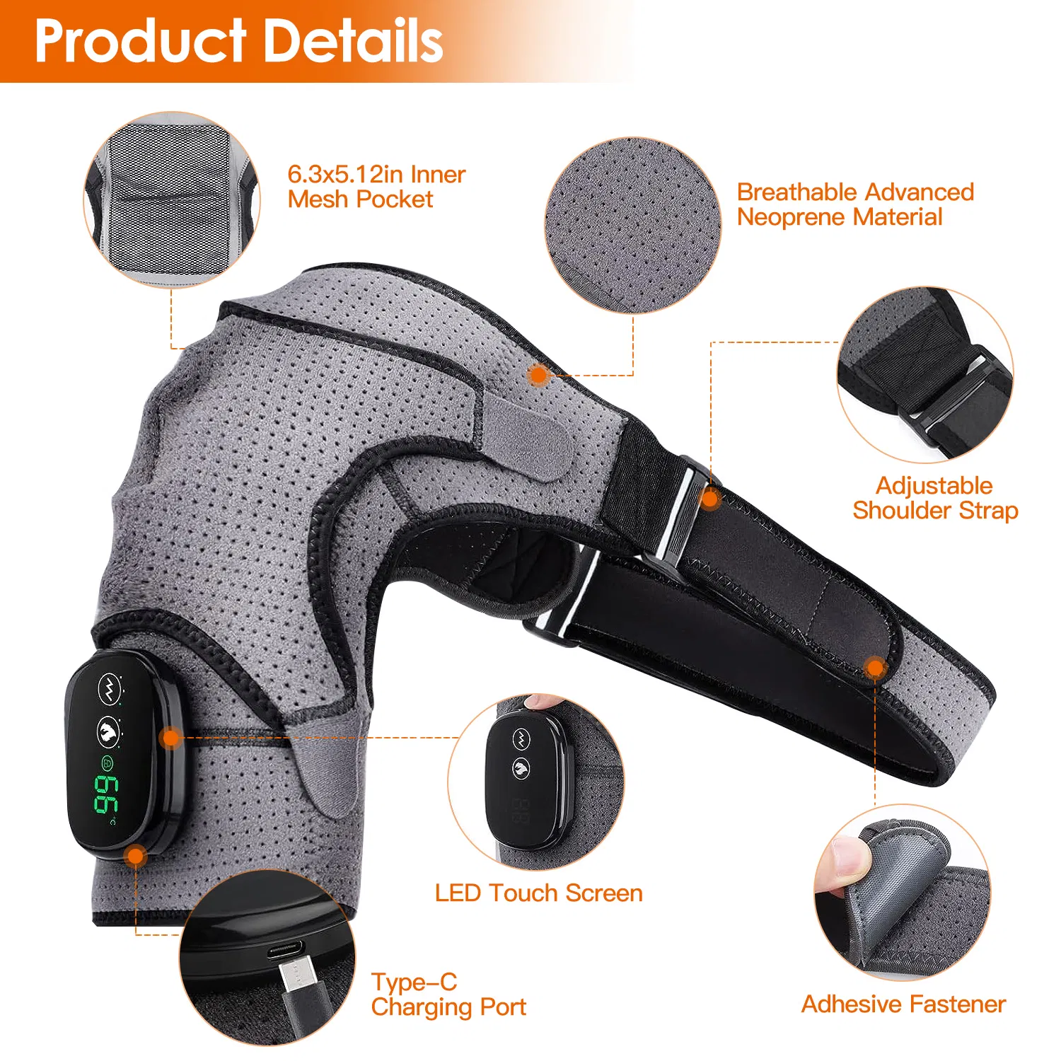 45-75 Heated Shoulder Massager  Pain Relief Shoulder Massager With 3 Heating Levels 3 Vibration Modes USB Rechargeable Auto-Off Universal Fit Gift For Parents Friends photo 4