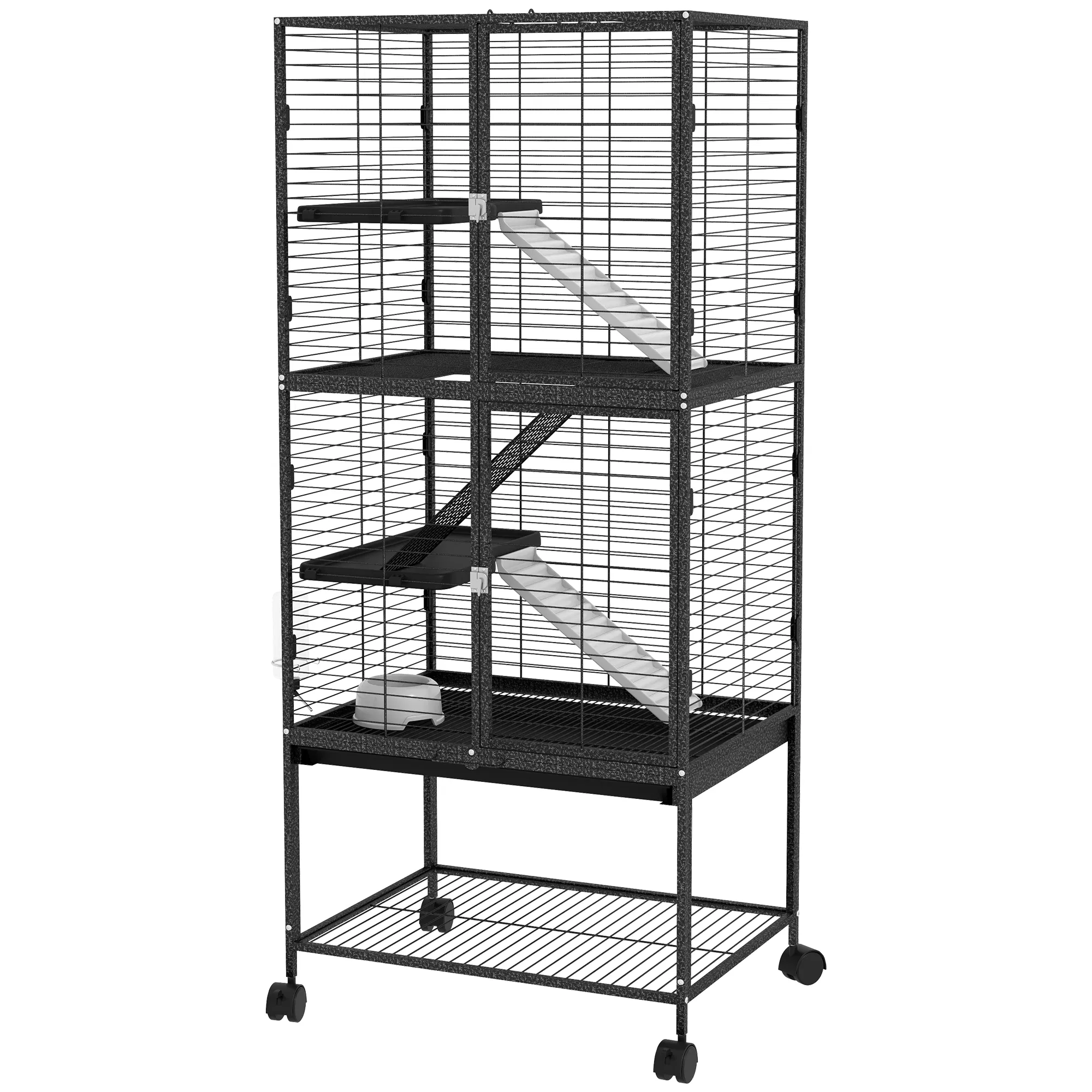 Rolling Small Animal Cage 53.5"H Chinchilla Cage for Ferrets, Squirrels w/ Removable Tray, Storage Shelf, Dark Grey photo 1