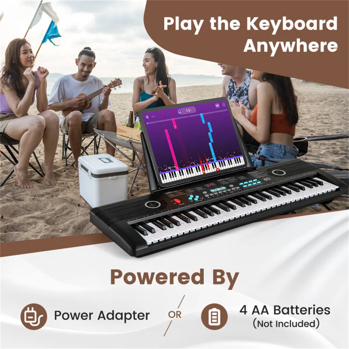 61-Key Portable Electric Keyboard for Beginners, 58.42×17.78×5.08 cm Digital Piano with 100 Rhythms/Timbres & Full Accessory Kit, Black photo 8