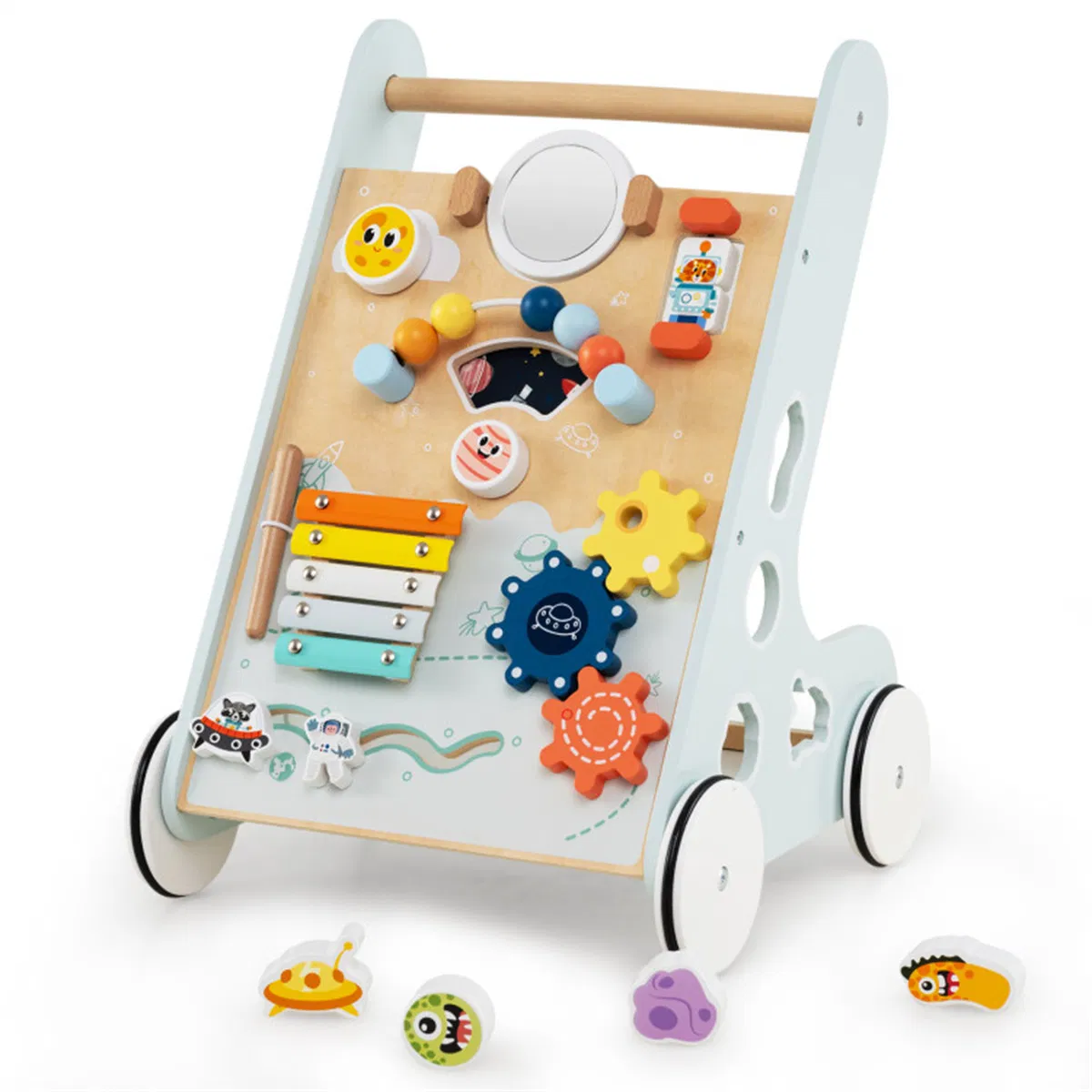 8-in-1 Wooden Baby Walker Push and Pull Learning Activity Center with Wheels for Toddlers 1+ Years Old photo 1