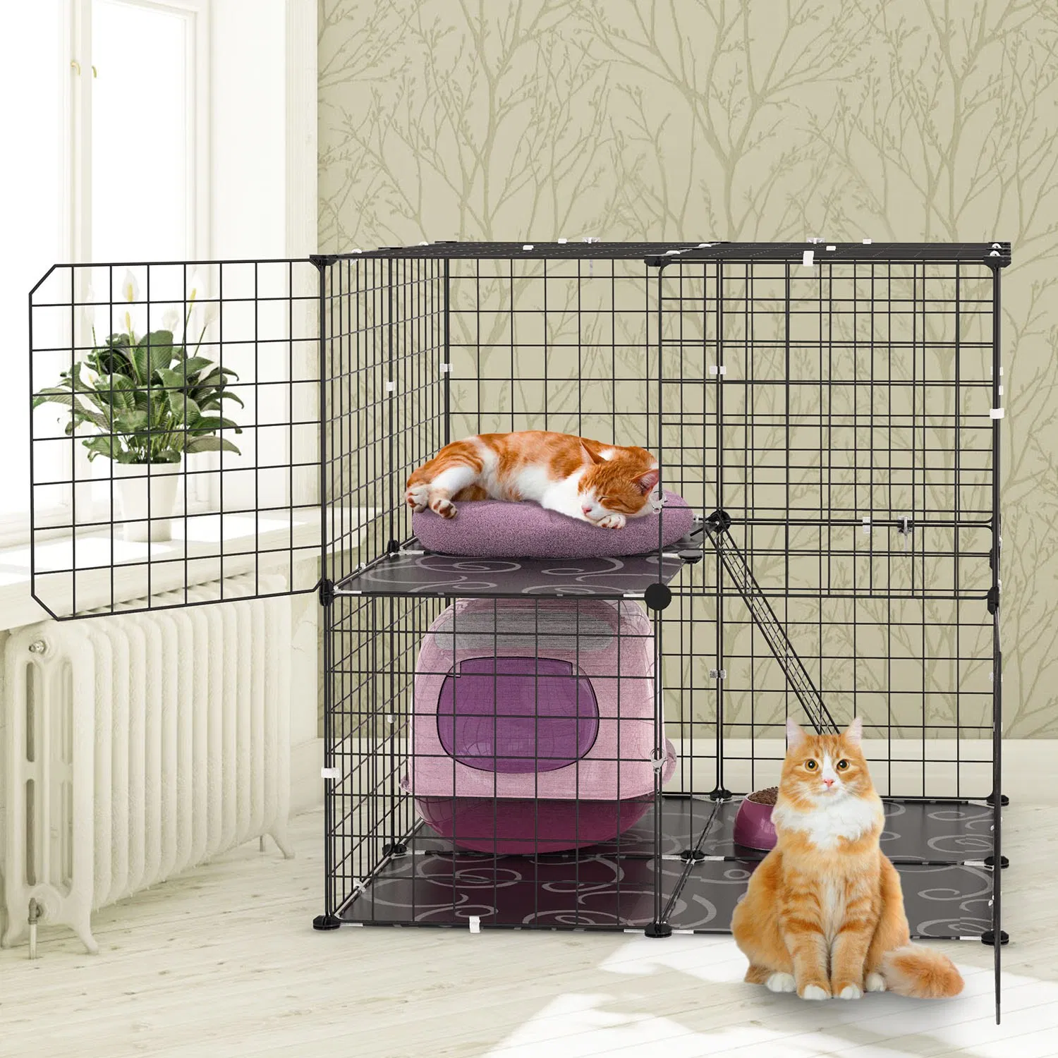 2Tier Cat Cage Playpen Indoor Pet Enclosures Kitten Kennel House Detachable Cat Crate with Climbing Ladder 2 Doors for 1-2 Cats for Ferret Squirrel Small Animals photo 1