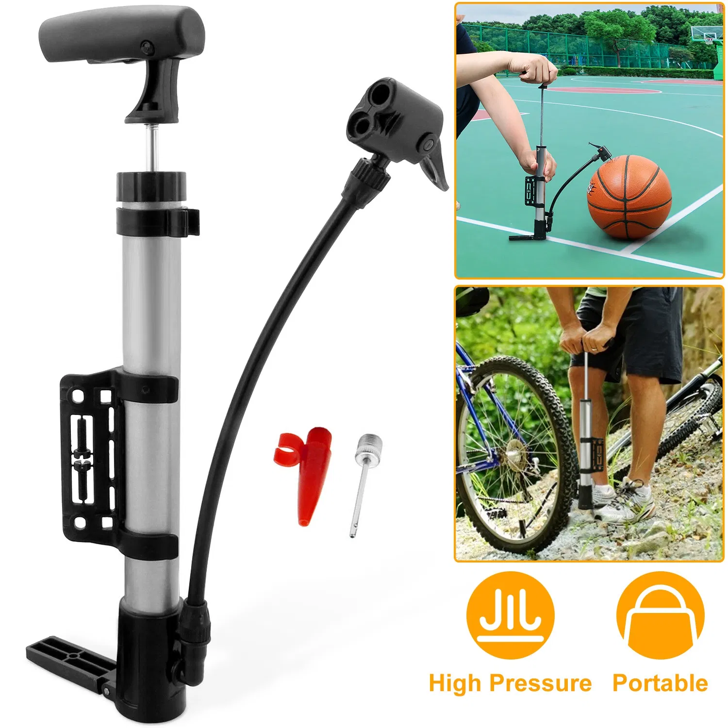 Mini Bike Pump Portable Bicycle Tire Inflator Ball Air Pump w/ Mount Frame For Mountain Road Bike photo 1