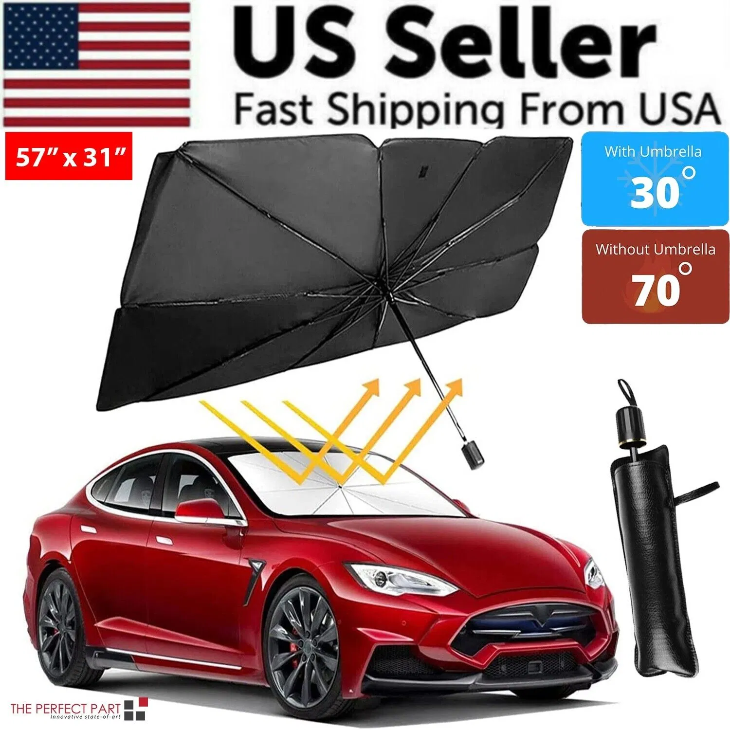 57" Car Windshield Sun Shade Foldable Umbrella Front Window Cover Visor Umbrella photo 1