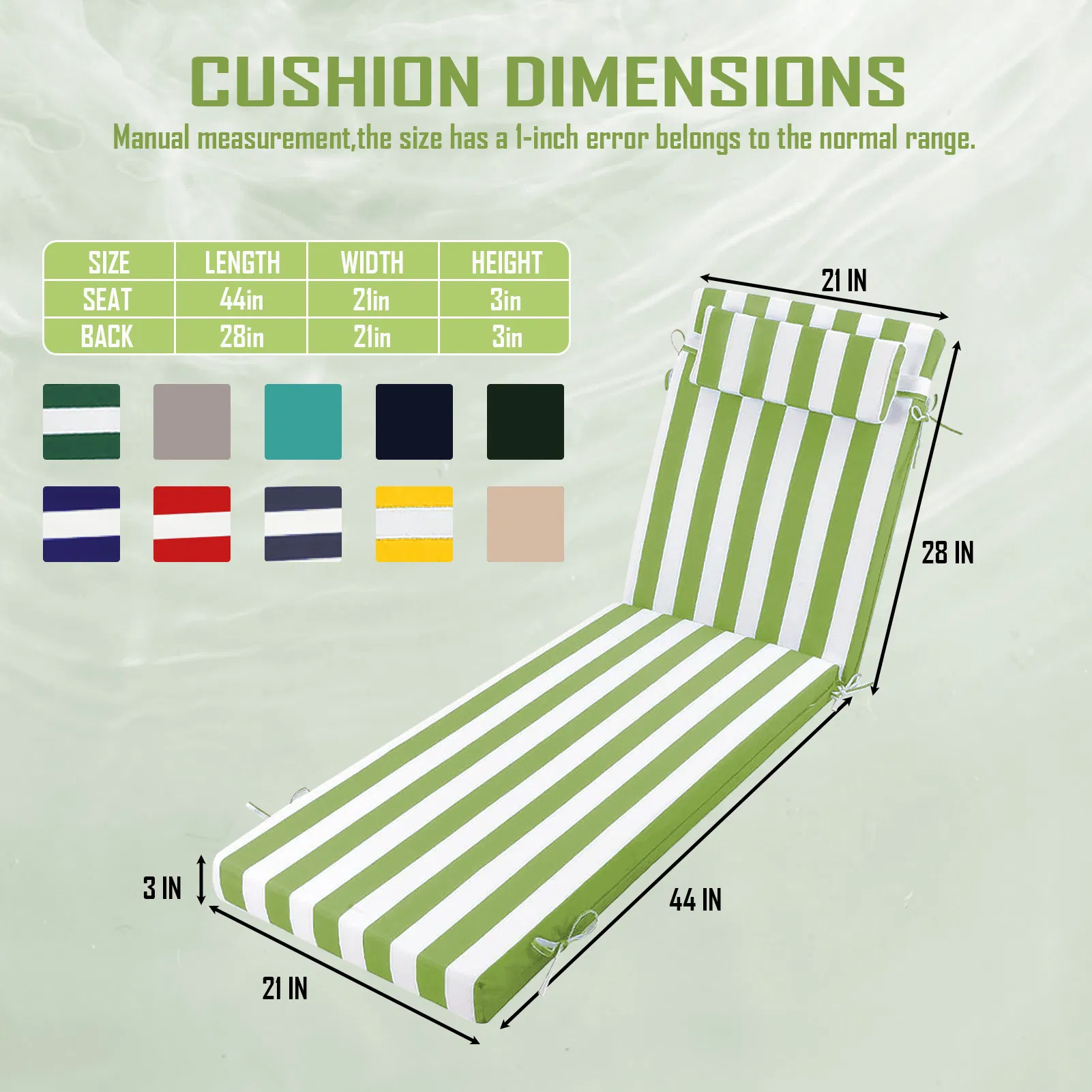 Outdoor Chaise Lounge Cushion, 72 in. x 21 in. x 3 in. Waterproof Fade-Resistant Patio Chair Pad for Pool Beach photo 2