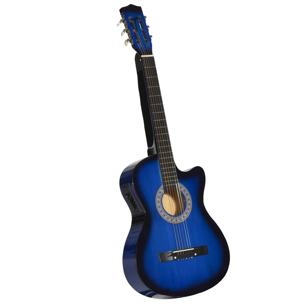 38 Inch Full Size Classical Acoustic Electric Guitar Premium Gloss Finish with Strings, Picks, Shoulder Strap and Case Bag, Blue photo 2