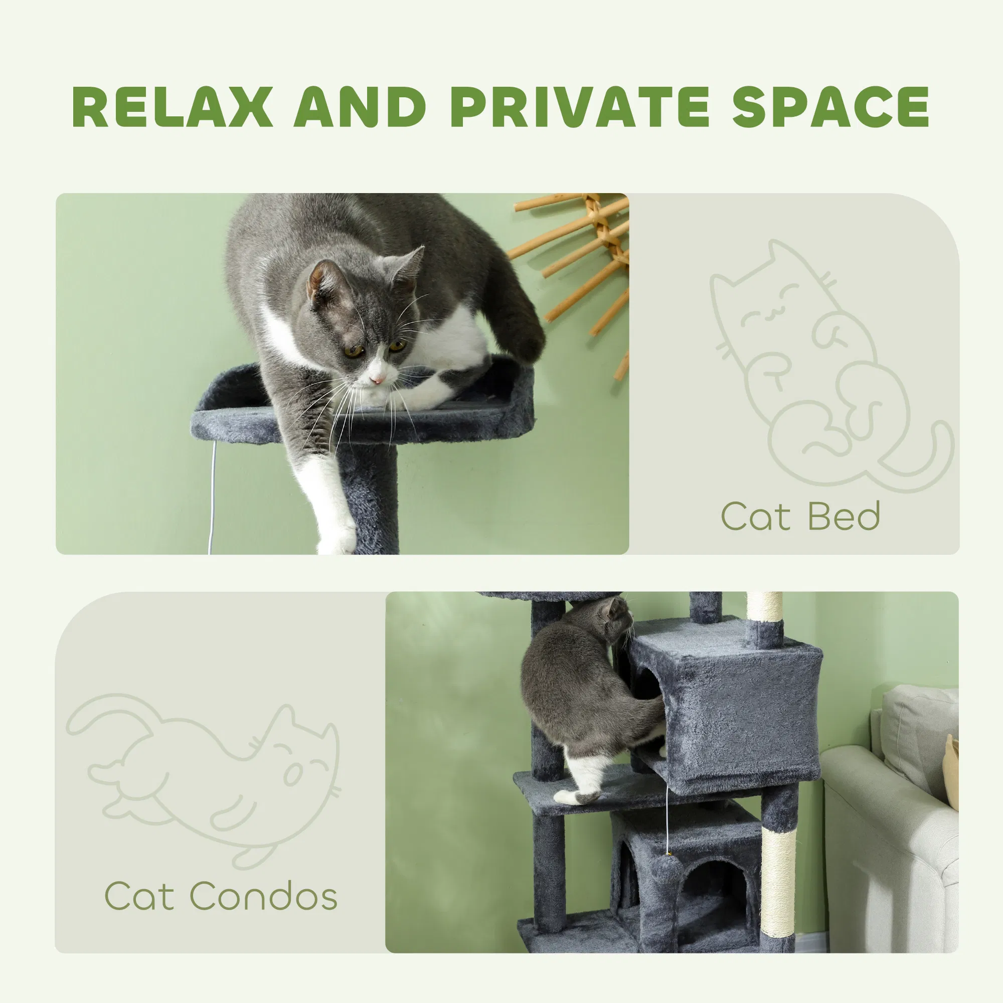 54" Cat Tree, Multi-Level Cat Tower with Scratching Posts, Cat Condos, Bed, Platforms, Ramp, Toy Ball, Dark Grey photo 4