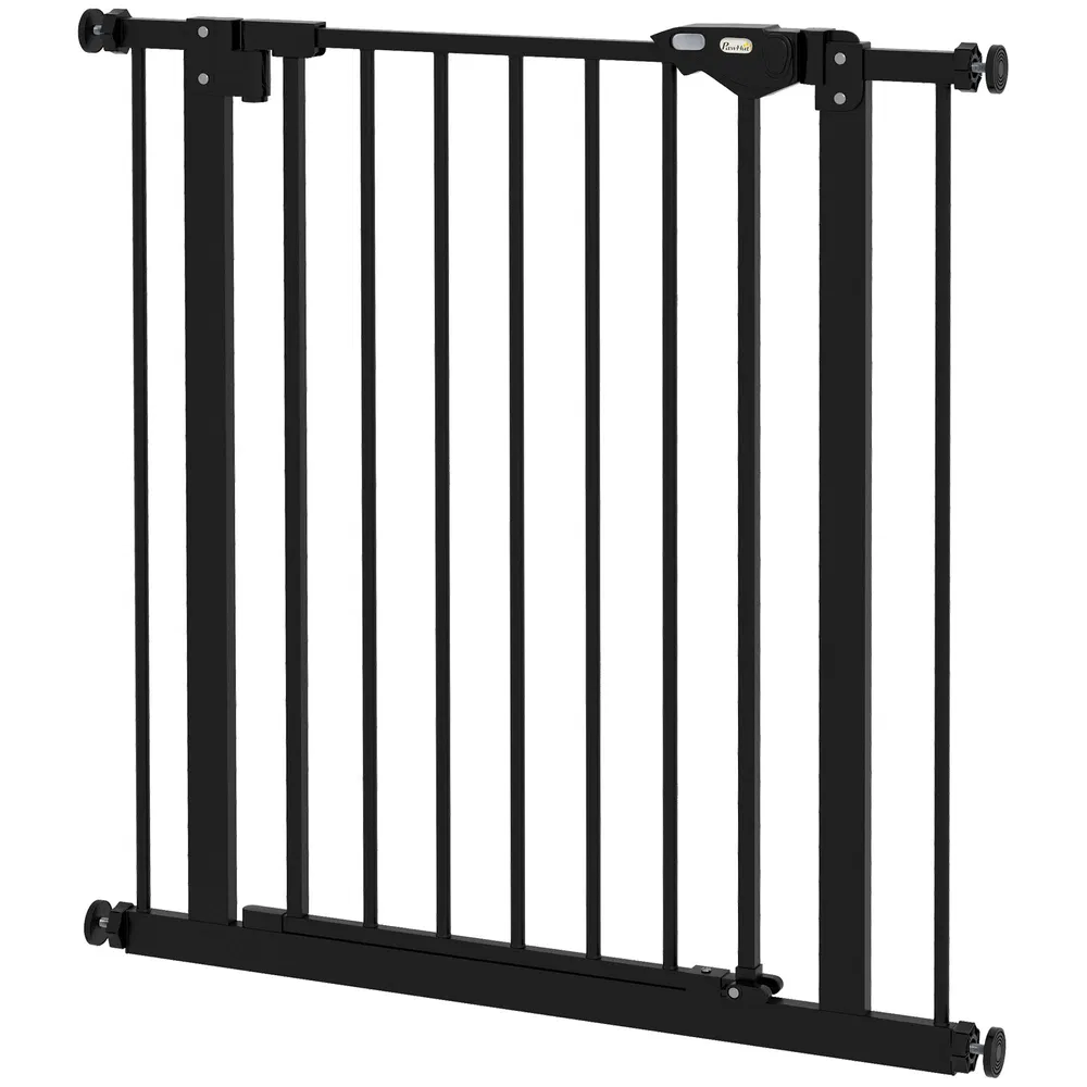 30 Inch Tall Pet Gate with Door Dog Gate and Barrier Indoor for Stairs, Pressure-Mounted Safety Gate, Black photo 2