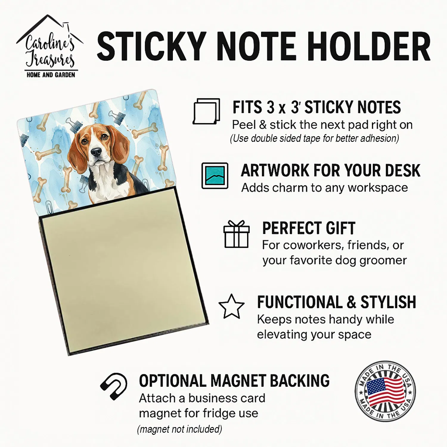 Beagle Coworker Watercolor Sticky Note Holder Refillable Dispenser Desk Accessory 3x3 Pad Gift photo 5