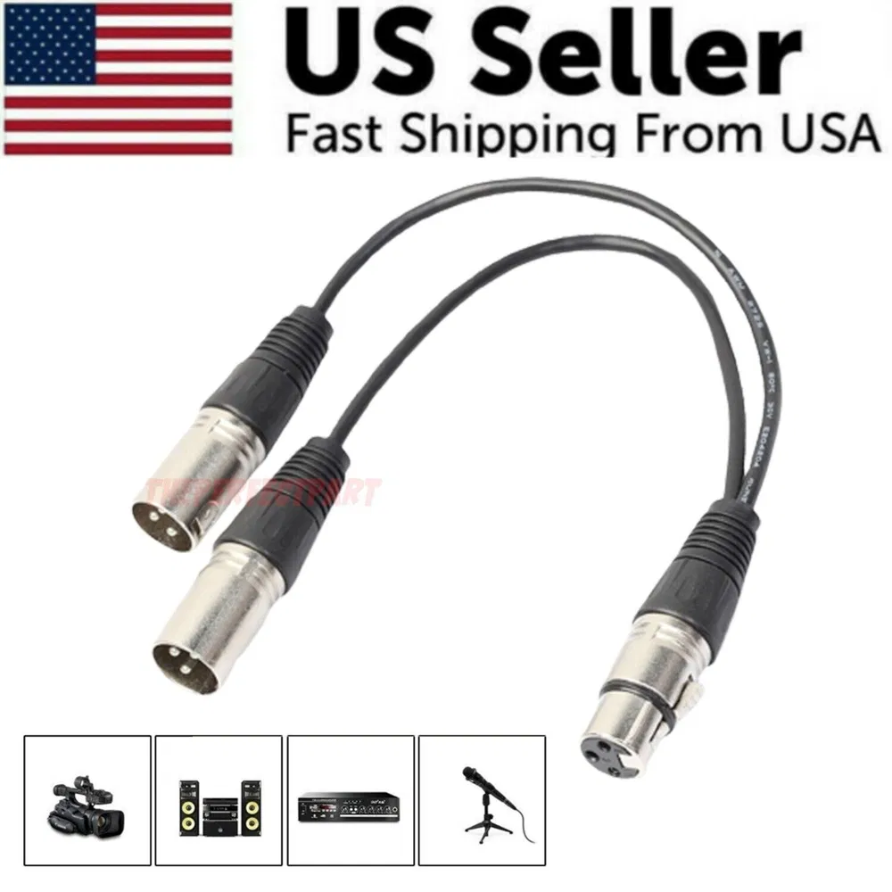 3Pin XLR Female Jack To Dual 2 Male Plug Y Splitter Cable Adapter Microphone USA photo 2