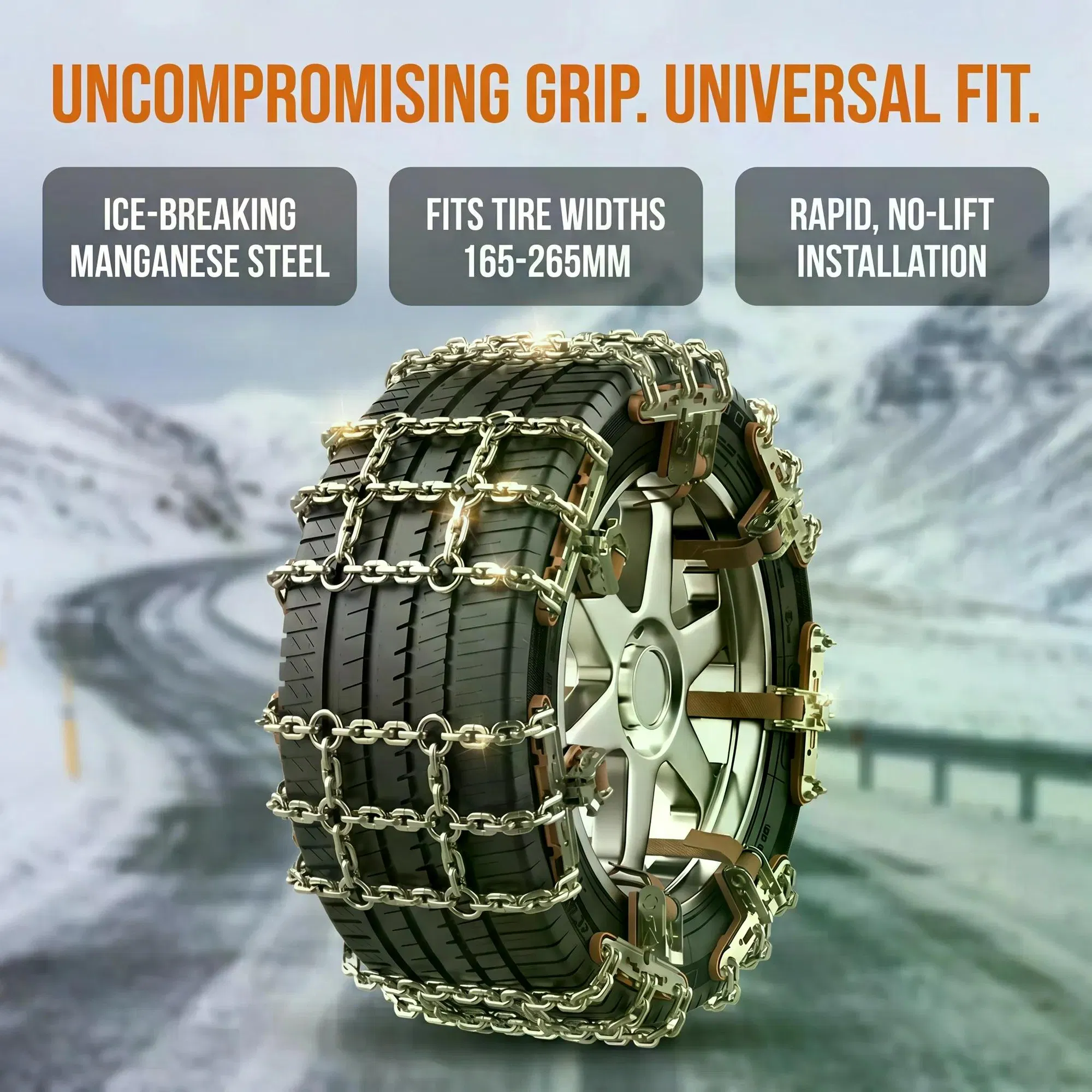 4Pcs Car Snow Chains, Anti-Slip Emergency Traction Tire Chains for Ice Snow Mud Sand, Fit Tire Width 165-265mm, No Jack Required photo 3