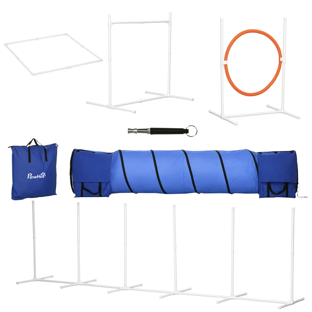 5Pcs Dog Agility Training Equipment with 8.7KG Net Weight, Pet Agility Set with Tunnels, Adjustable Jump Ring, Jumper, Weave Poles, Square Pause Box, Carrying Bag, Whistle photo 2