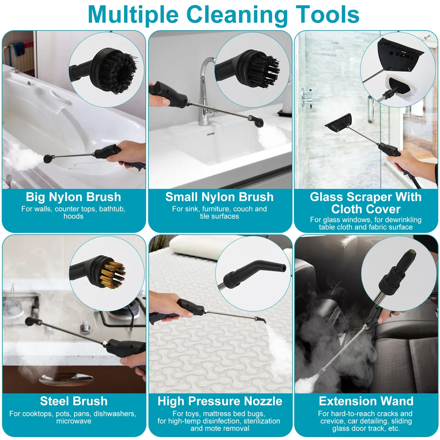 1200ml Tank Steam Cleaner 2500W 3 Bar Hot Steam Output 6 Adjustable Speeds, Complete Multi Function Cleaning Tool Set Foldable Handle Extended Hose Cord for Indoor Auto Surface Maintenance photo 2