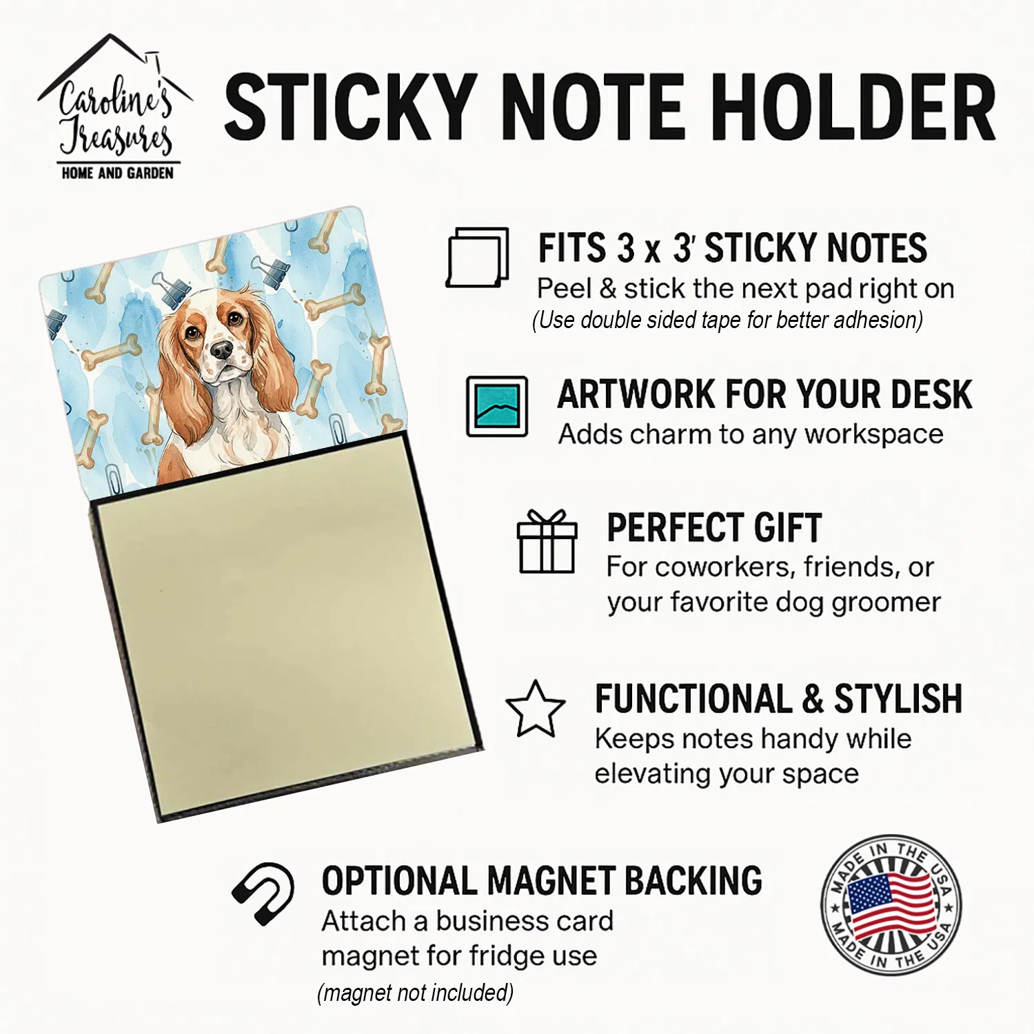 Blenheim Cavalier Spaniel Coworker Watercolor Sticky Note Holder Refillable Dispenser Desk Accessory 3x3 Pad Gift photo 5