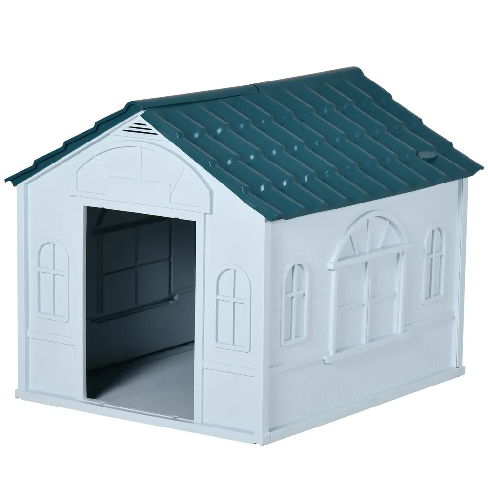 26" Plastic Dog House Outdoor with Air Vents, for Small Medium Dogs, Blue photo 2