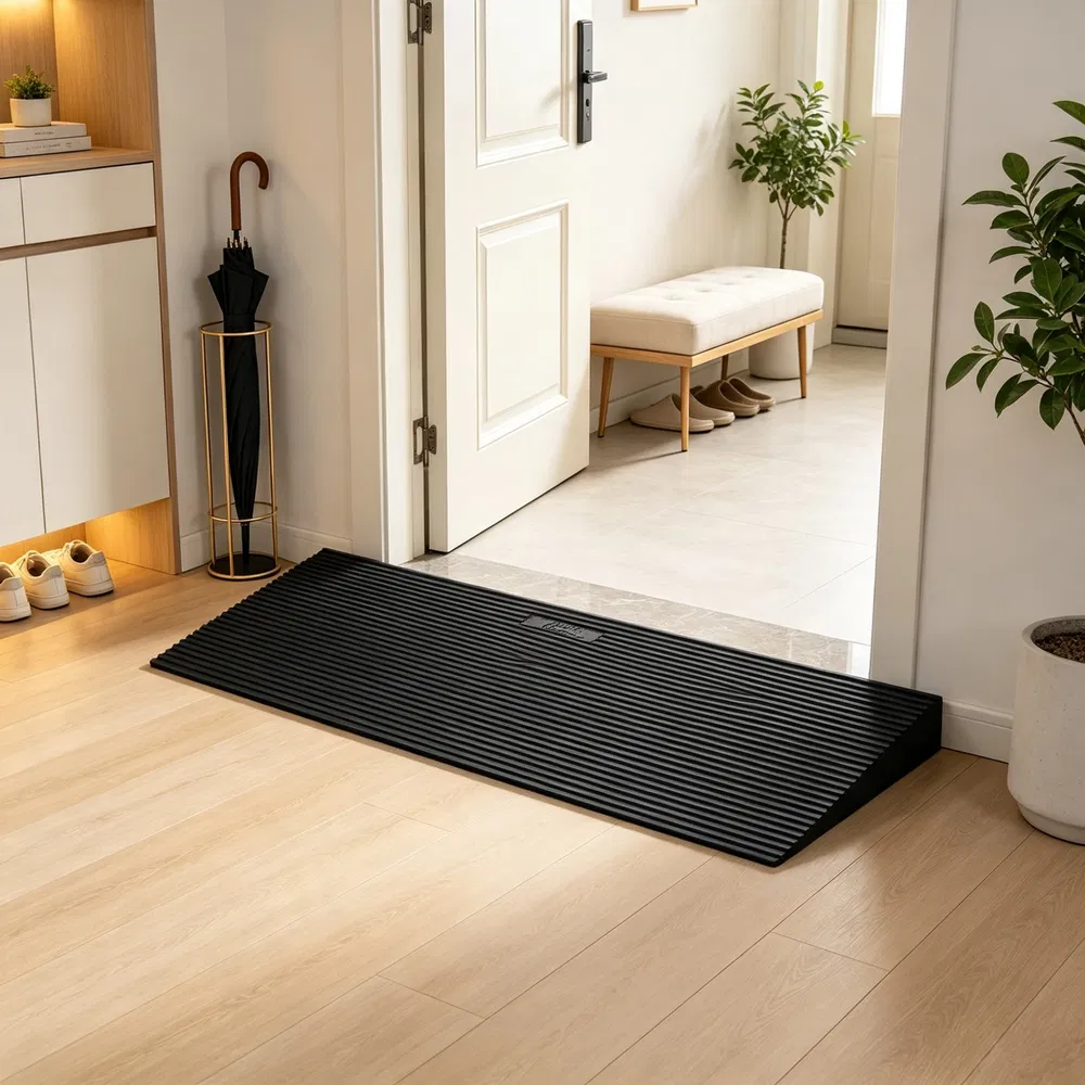 35.4" Wide Cuttable Threshold Ramp, Natural Rubber Non-Slip Surface with Double-Sided Tape, for Sweeping Robot, Wheelchair & Doorways photo 7