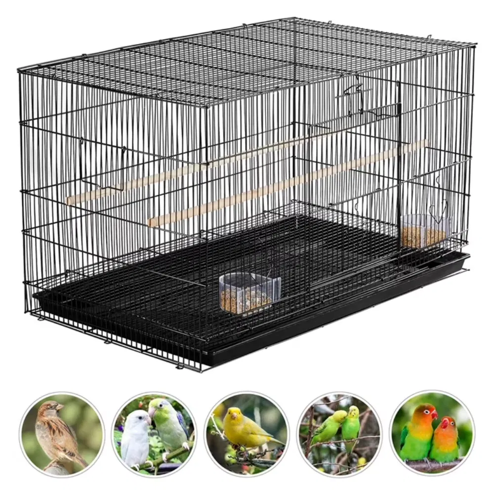 30.5'' Metal Cage with Wood Perches for Small birds, Black photo 2