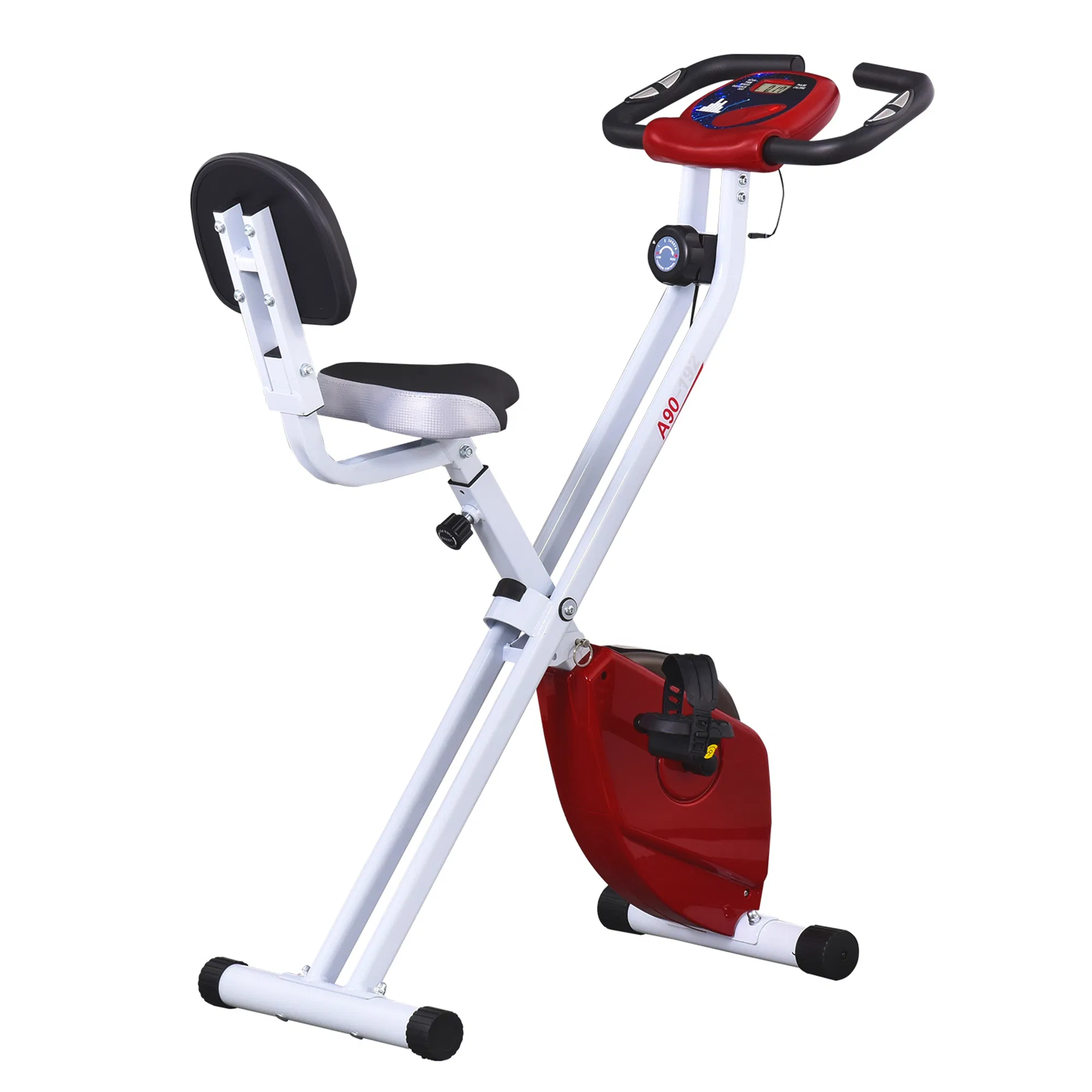 Foldable Indoor Stationary Bike with 8 Levels of Magnetic Resistance, Exercise Bike for Cardio Workout, Red photo 1