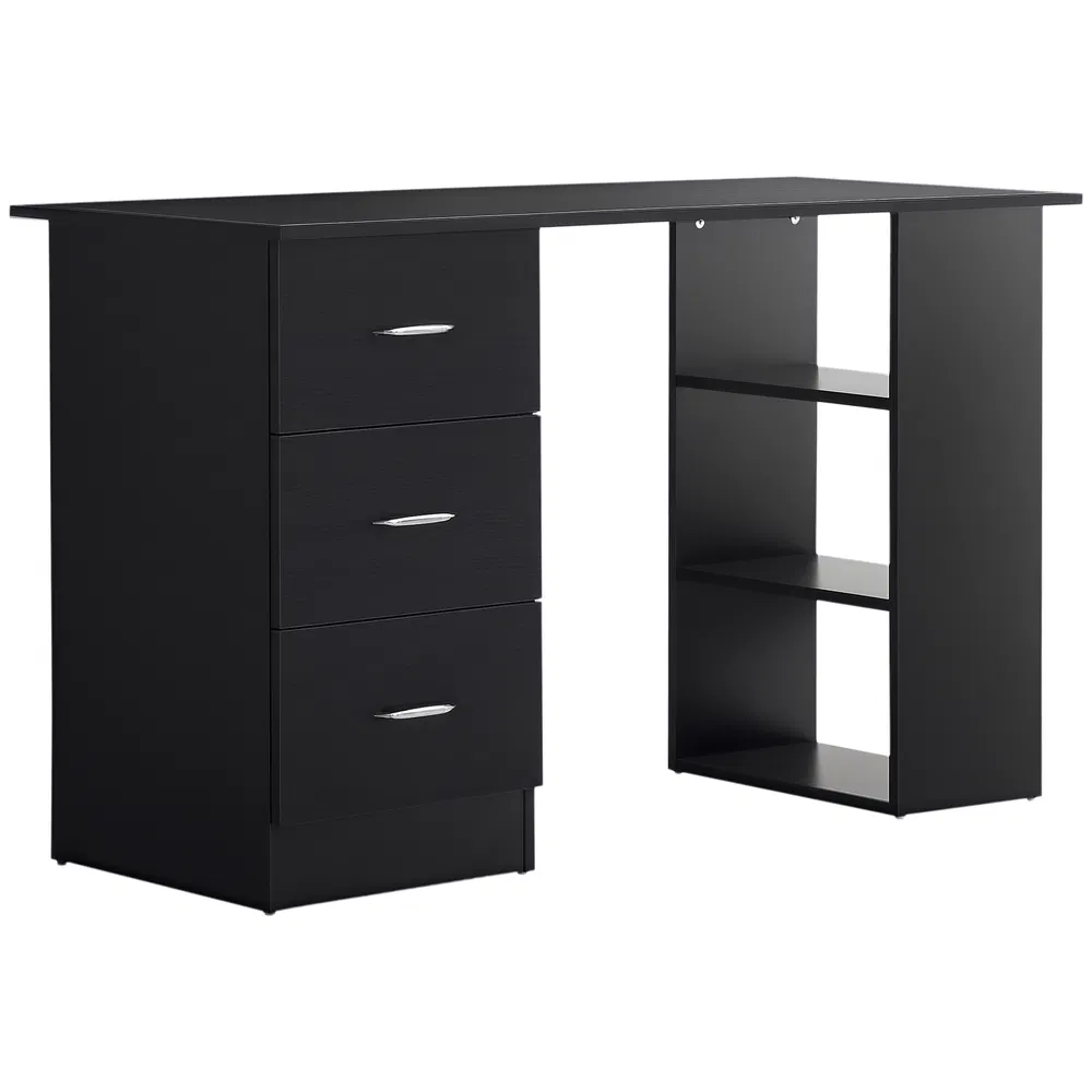 47 Inches Home Office Desk with 3-Tier Storage Shelves, Computer Desk with Drawers, Study Writing Table, Black photo 2
