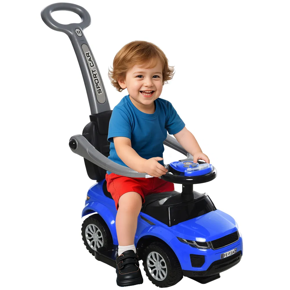 2 In 1 Kid Ride on Push Car Stroller Sliding Ride on Car with Horn Music Light Function Secure Bar Ride on Toy for Boy Girl Toddlers 1-3 Years Old Blue photo 2