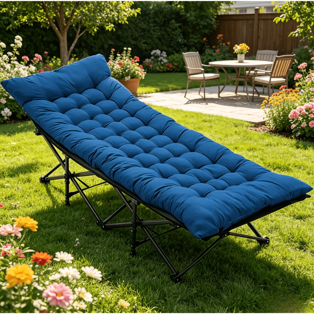 Foldable camping bed with mattress, sturdy and durable folding bed photo 1