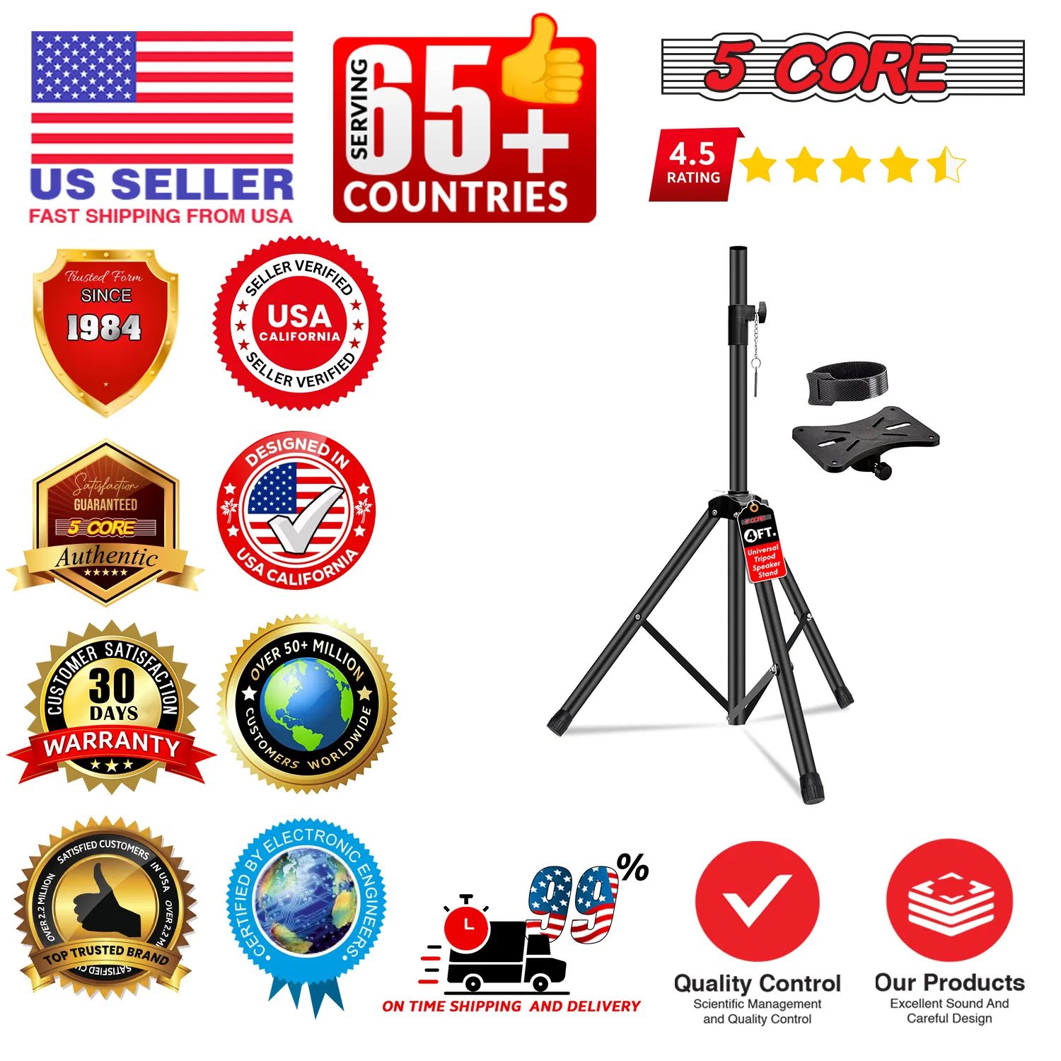 5 Core Speaker Stand Tripod Floor Adjustable Up to 48 Inch DJ Studio Monitor Stands Short Pole Mount photo 6