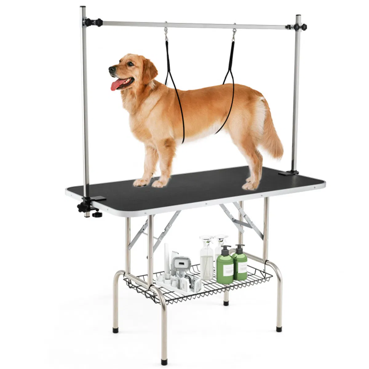 Foldable Pet Grooming Table with Adjustable H-shaped Arms, 330 LBS Capacity for Small-Large Dogs photo 1