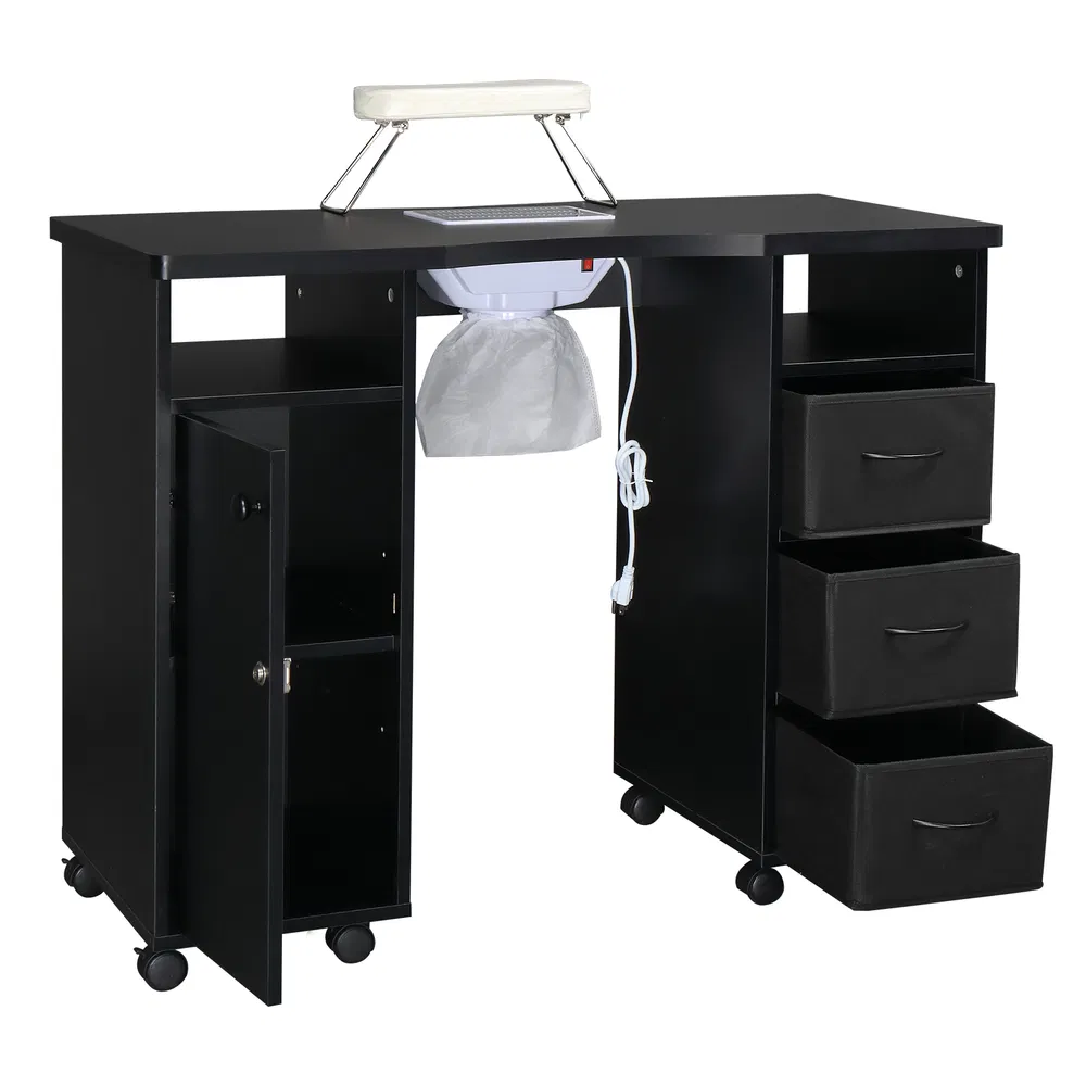 MDF Double Cabinet 3 Drawers 1 Door With Fan Manicure Table Black photo 2