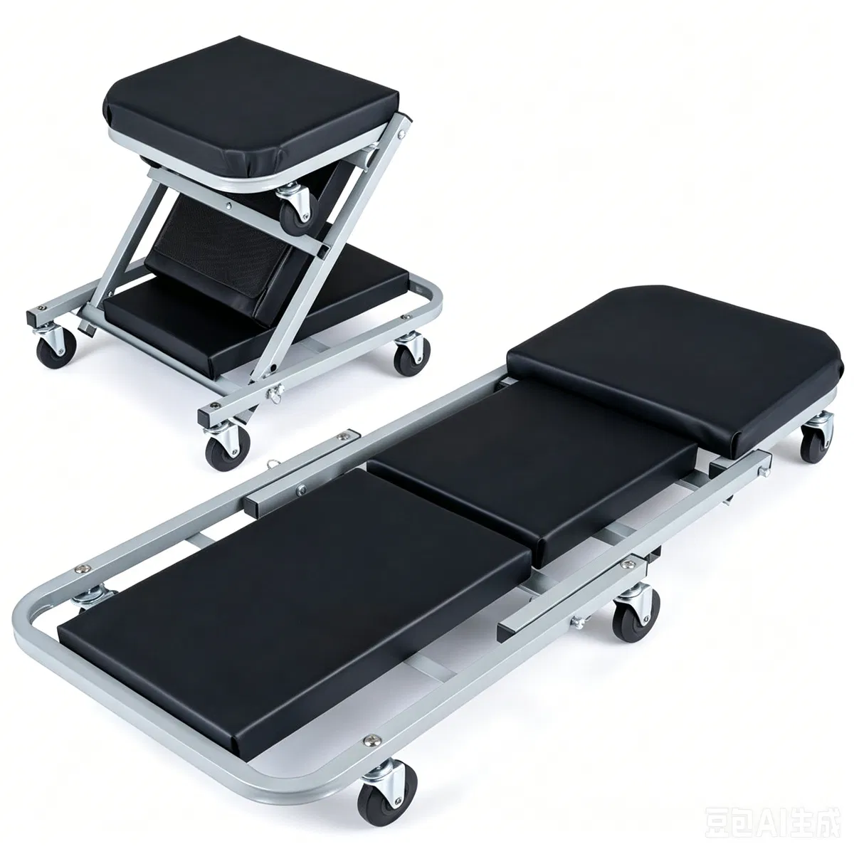 40" 2-in-1 Mechanic Creeper Seat with 360 Swivel Casters, Heavy Duty Metal Frame Auto Repair Rolling Stool with 1.5" Thick Oil-Proof Cushion for Garage Car Maintenance photo 1