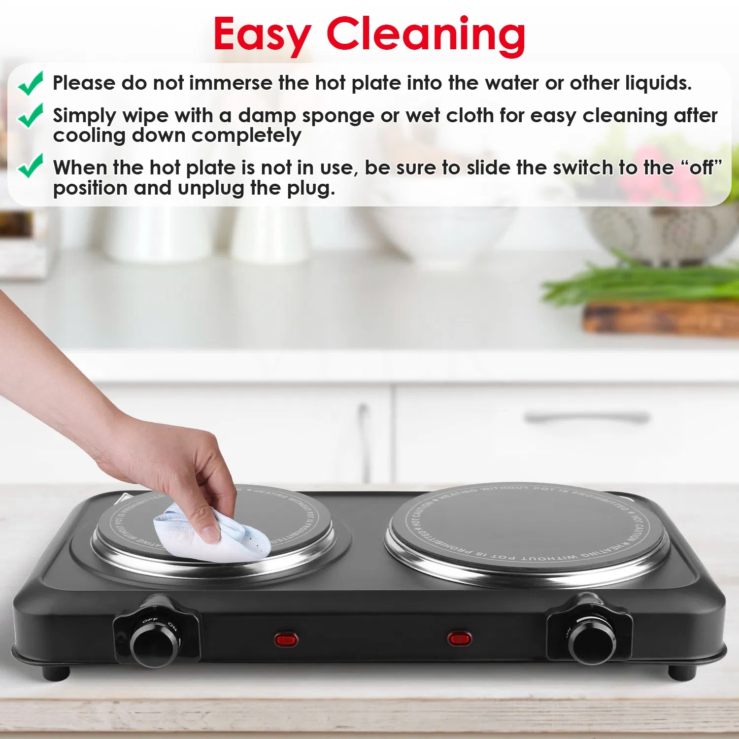 Infrared Dual Burner Hot Plate - 1000W & 800W  Glass Plates, Quick/Even Heating, 302-1022 Stepless Temp, Auto Shut-Off, Compatible with Flat-Bottom Cookware, Compact Portable for Dorms/RVs photo 8